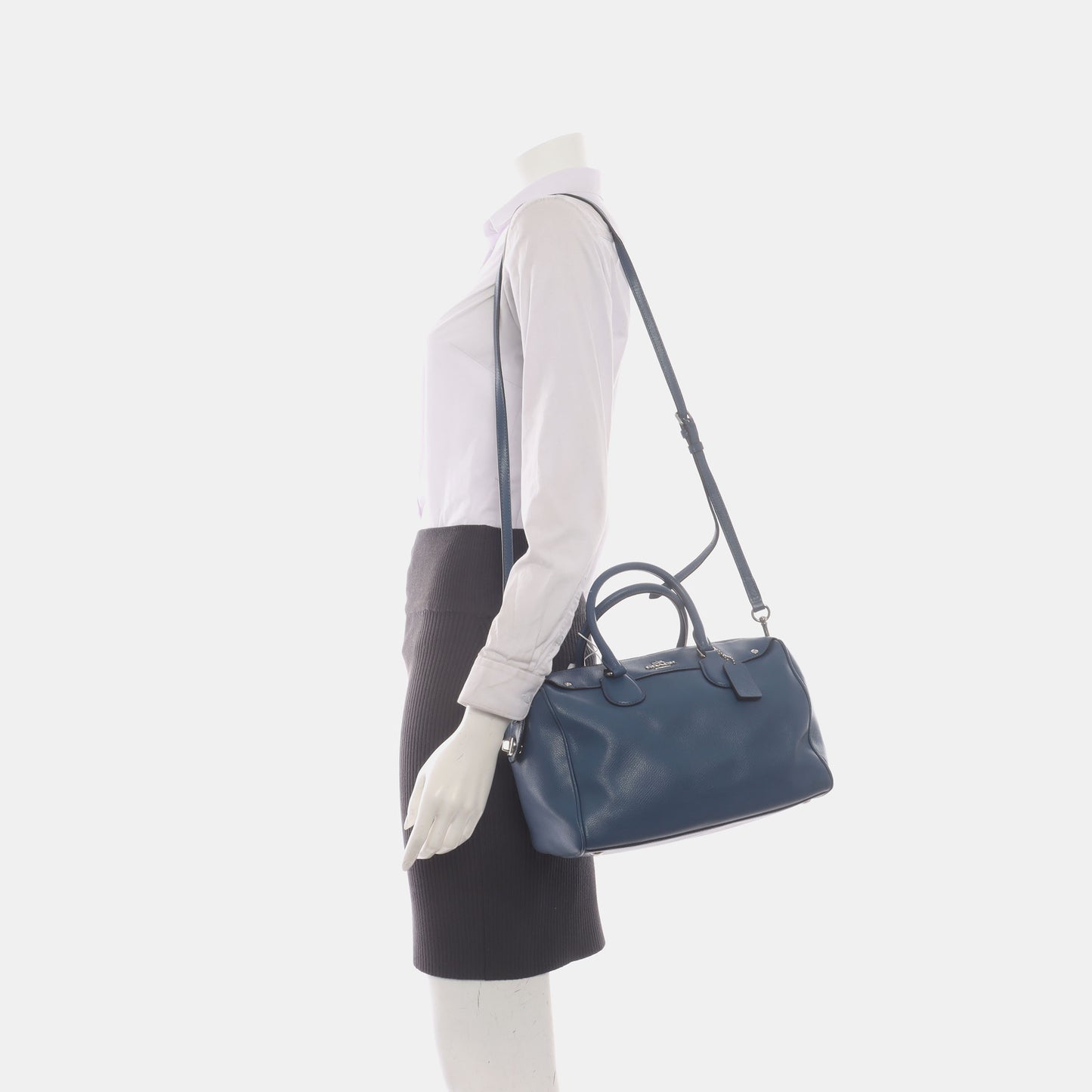 COACH BENNETT Large size Blue cowhide crossbody, handbag, shoulder bag Silver Hardware Removable shoulder strap-(SKU)-935672558
