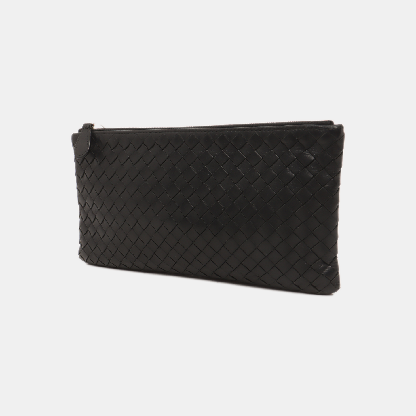 BOTTEGA VENETA Black Calf Leather Woven Clutch Black hardware-(SKU)-14277018