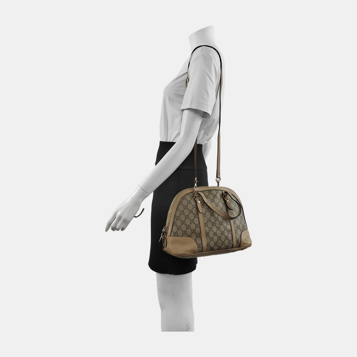 GUCCI Small size Khaki Coated Canvas Monogrammed Single Shoulder Bag Tote Golden hardware Removable shoulder strap-(SKU)-942536212