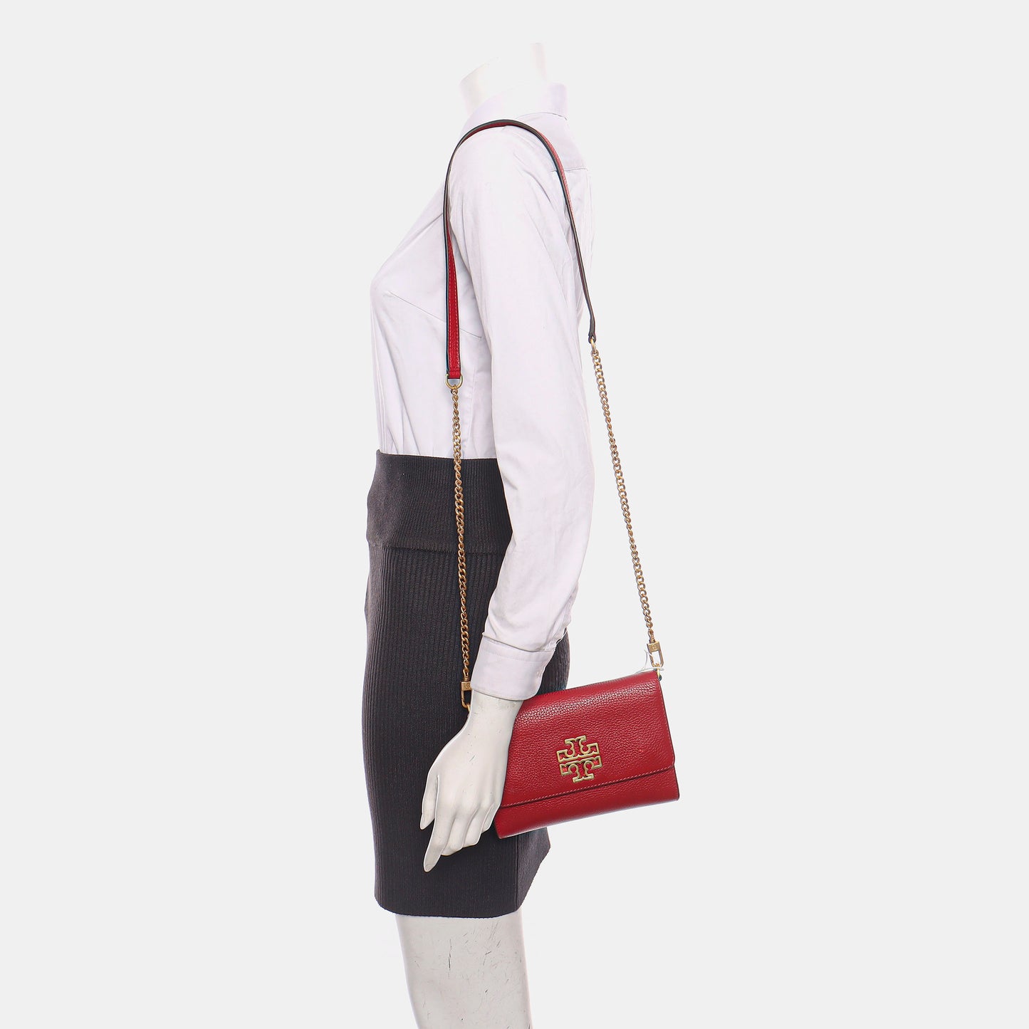 TORY BURCH Britten Red cowhide shoulder bag crossbody bag Golden hardware Removable shoulder strap-(SKU)-938683654