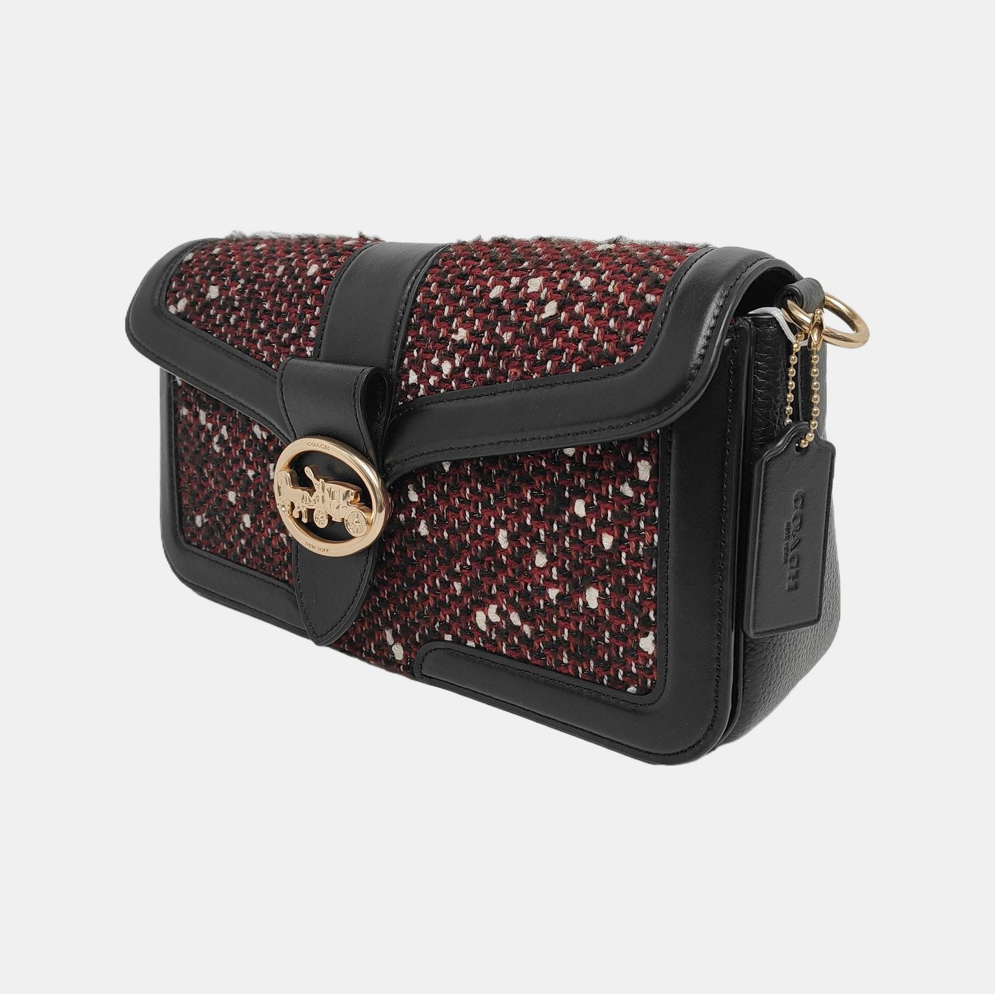 COACH Medium size Burgundy Fabric Chariot Weave Dionysus Bag Single Shoulder Bag, Handbag, Crossbody Bag Golden hardware shoulder straps-(SKU)-944118801