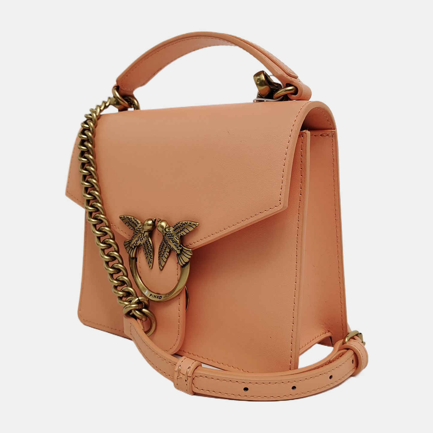 PINKO Tangerine Pink Cowhide Sling Bag Single Shoulder Bag Tote Bag Golden hardware Removable shoulder strap-(SKU)-944691332