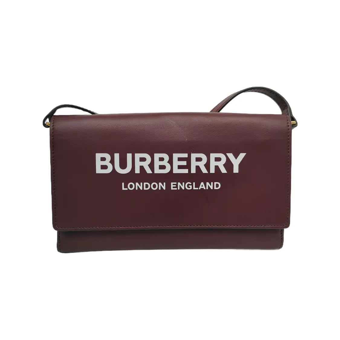 BURBERRY Plum red cowhide printed single shoulder bag crossbody bag Golden hardware Removable shoulder strap-(SKU)-942304751
