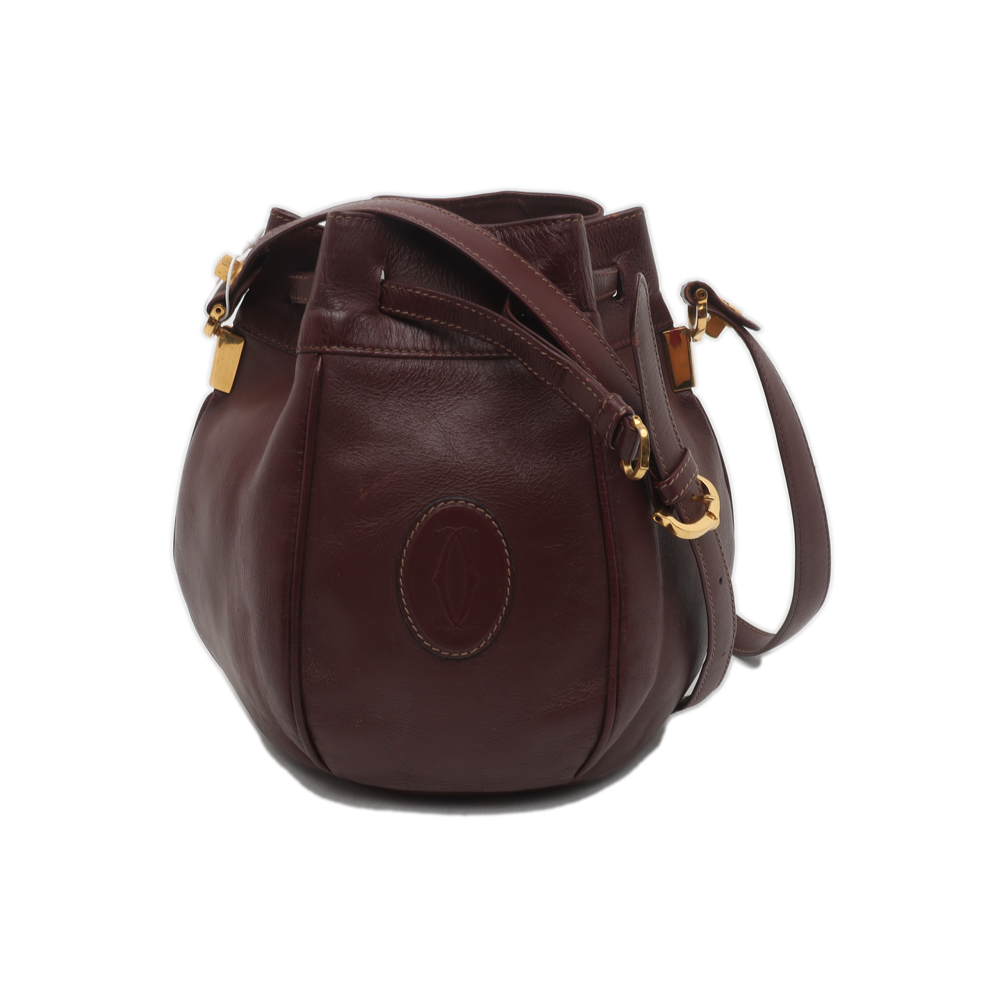 Cartier Bucket bag Burgundy Cowhide Single Shoulder Bag Crossbody Bag Golden hardware-(SKU)-935400465