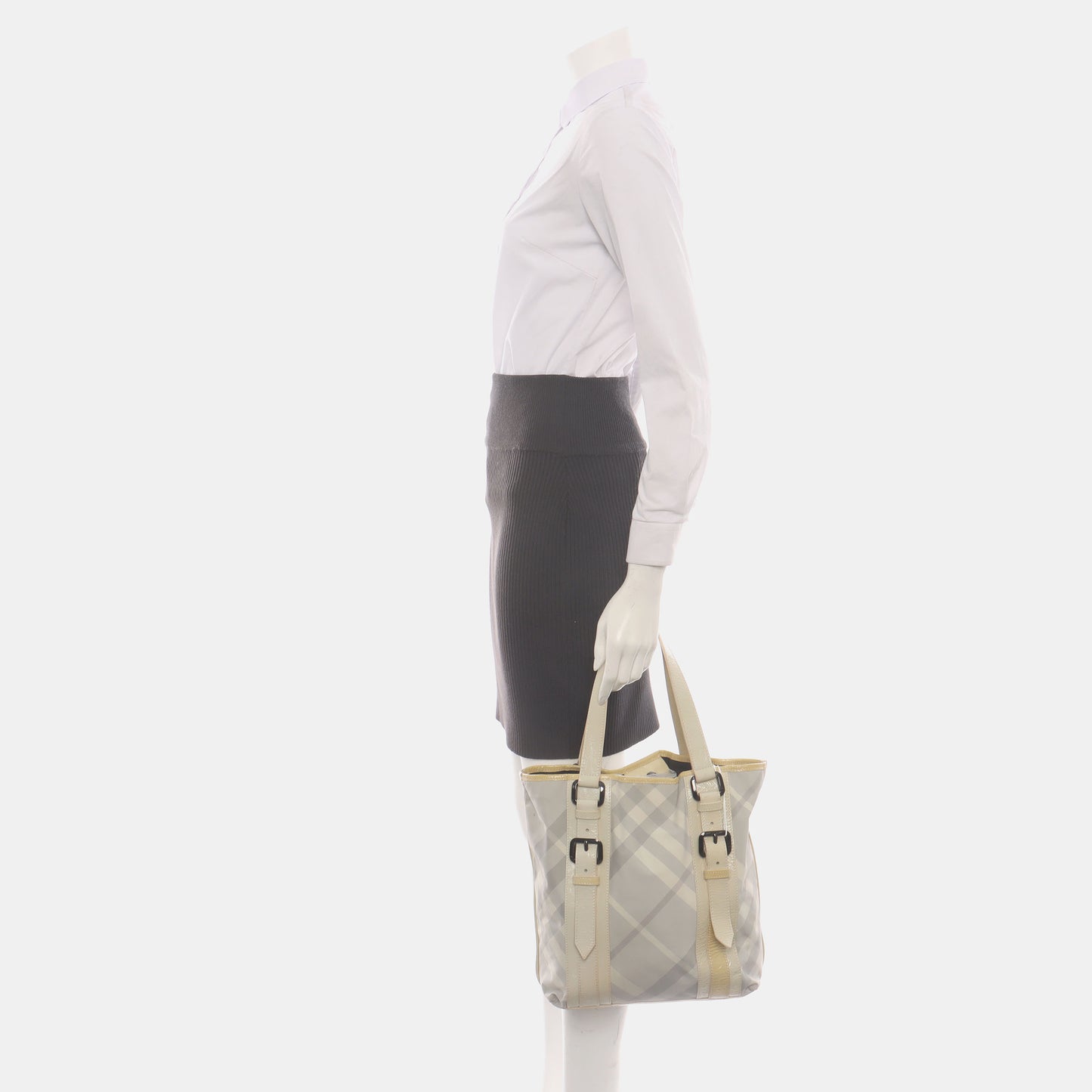 BURBERRY Lowry Light Gray Fabric Tote Bag Black hardware shoulder straps-(SKU)-936956397