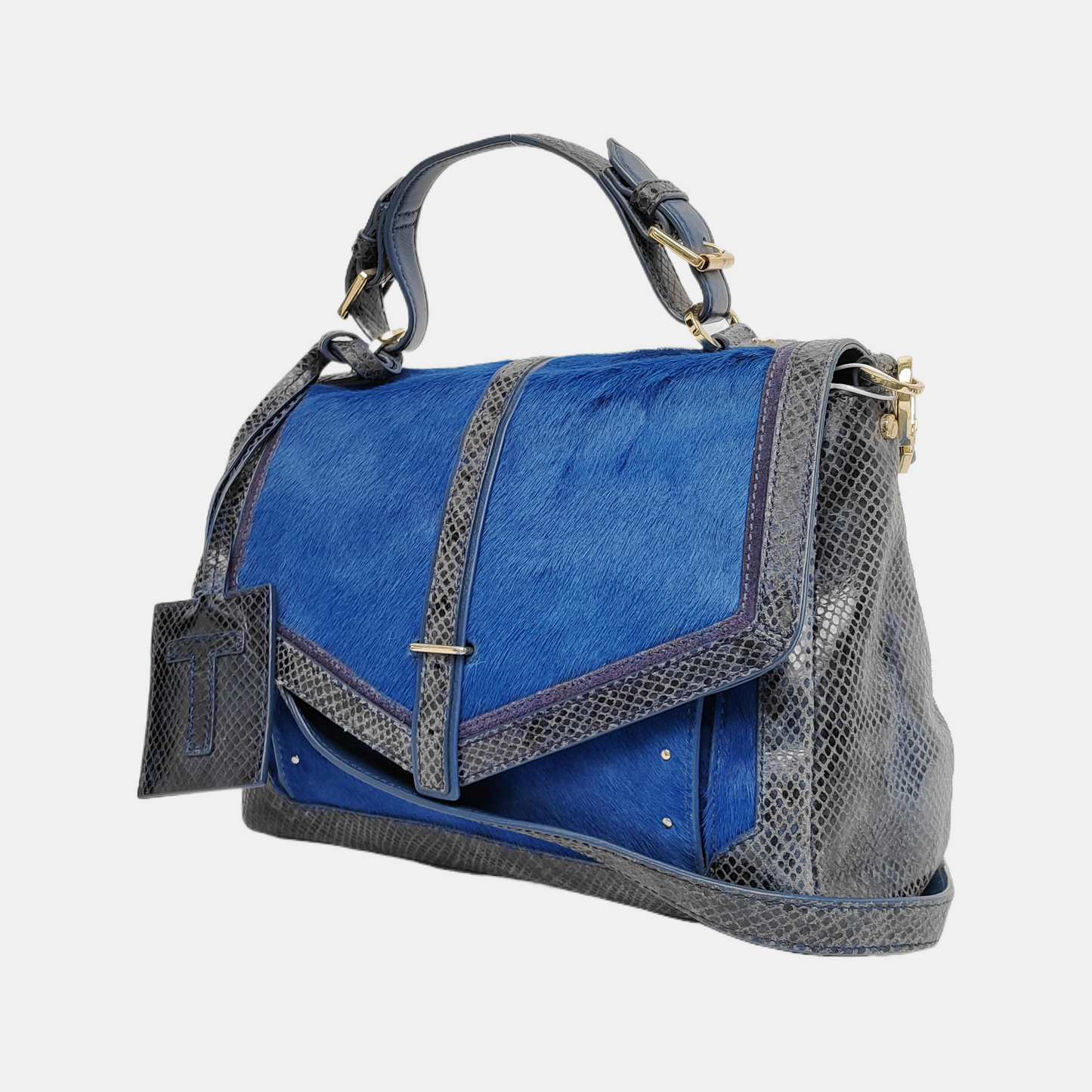 TORY BURCH 797 Blue cowhide snake-pattern crossbody bag/shoulder bag/handbag Golden hardware shoulder straps-(SKU)-942640908