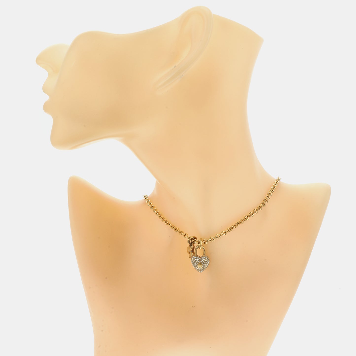 DIOR Lucky Locket Gold Alloy Artificial Crystal Embedded Necklace Length48cm-(SKU)-937302536