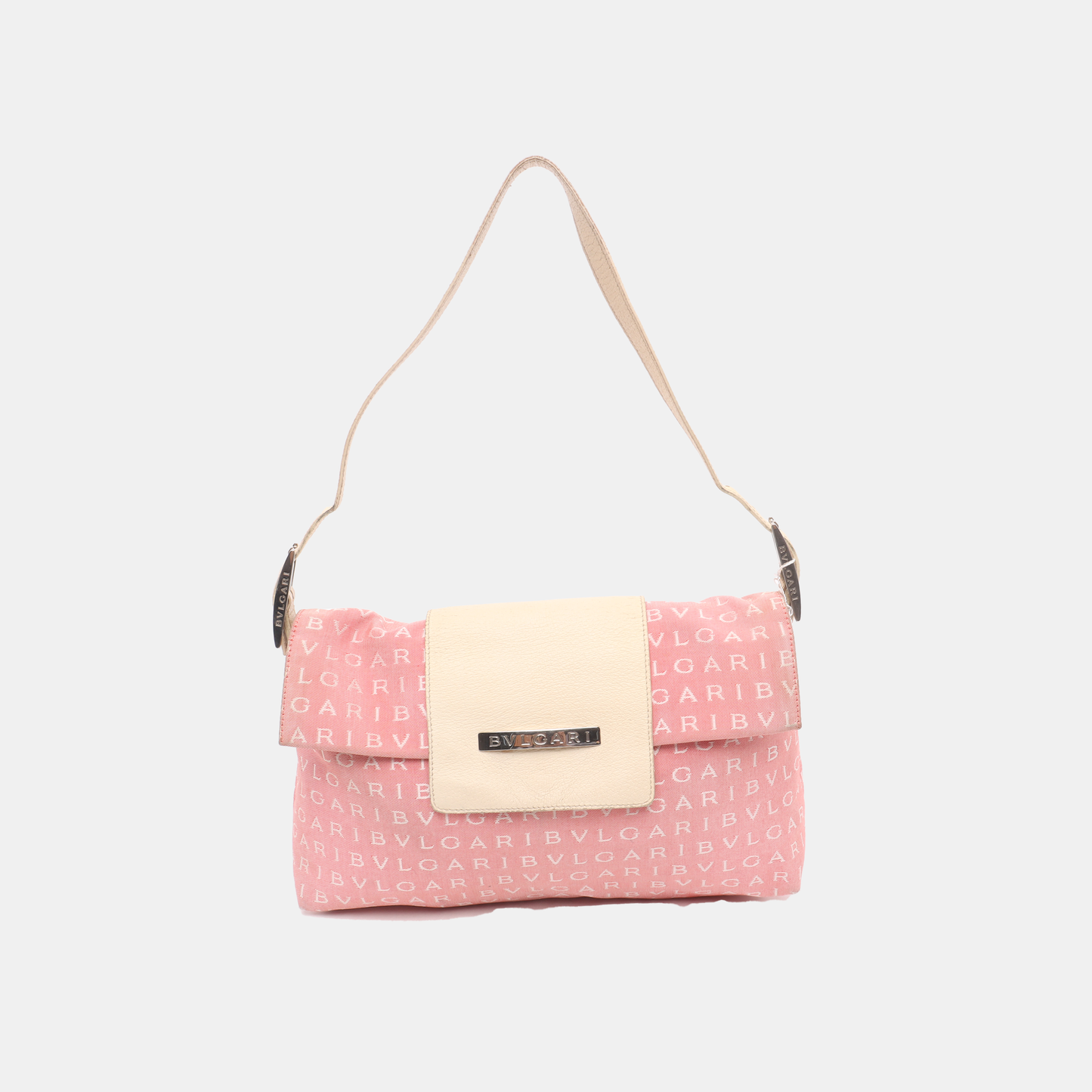 BVLGARI LA MANIE DES LOGOS Pink Canvas Jacquard Crossbody Shoulder Bag Silver Hardware Removable shoulder strap-(SKU)-13296603