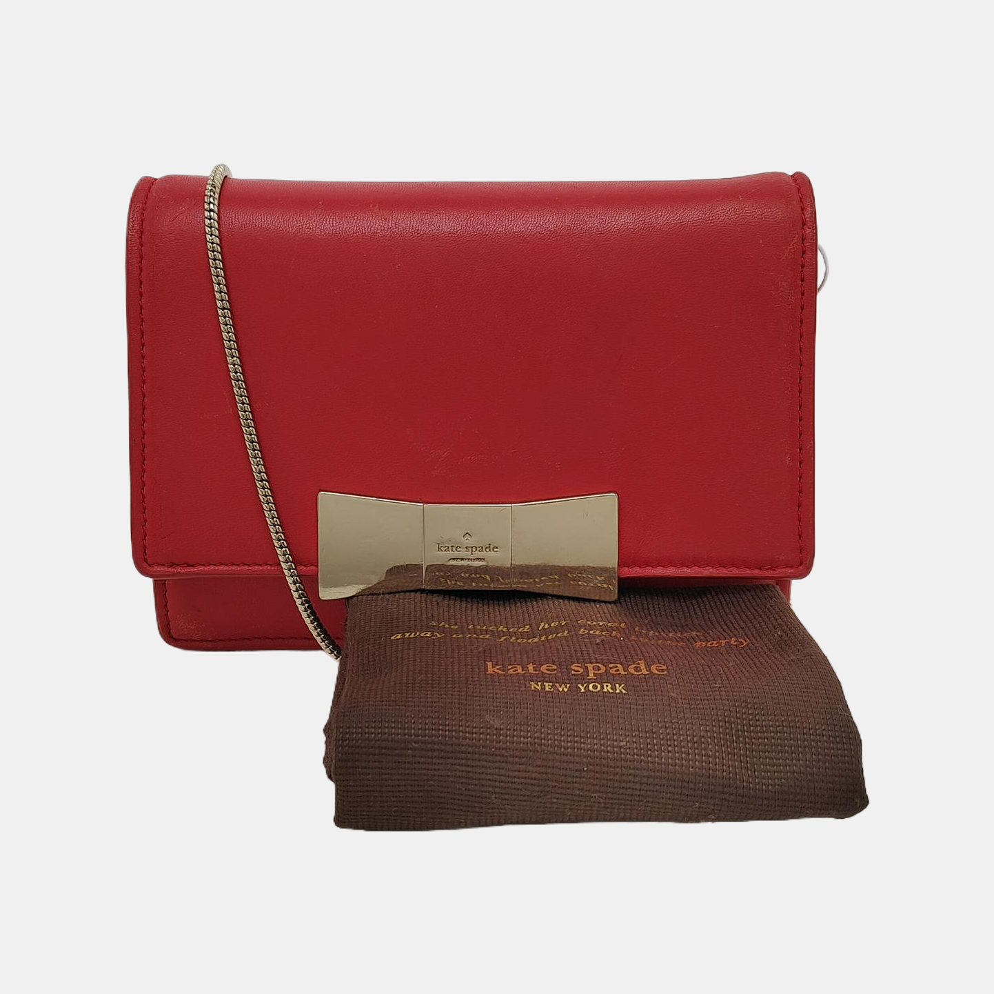Kate Spade Red Leather Single Shoulder Bag Crossbody Bag Golden hardware Removable shoulder strap-(SKU)-941435596