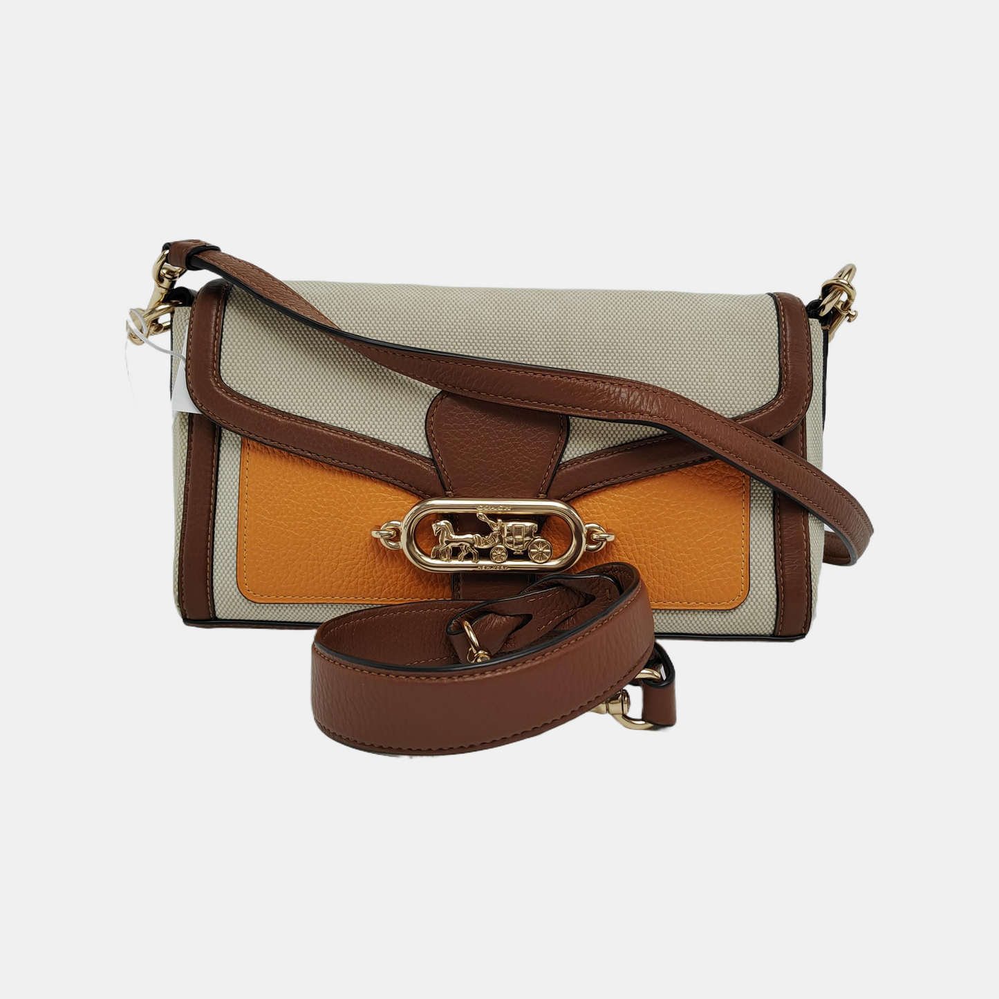 COACH 26 Khaki Canvas Carriage Crossbody Bag Single Shoulder Bag Tote Bag Golden hardware shoulder straps-(SKU)-941737076