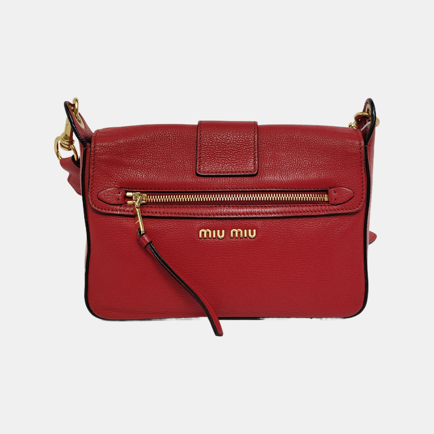 Miu Miu Red Cowhide Floral Single Shoulder Bag Tote Bag Crossbody Golden hardware Removable shoulder strap-(SKU)-945183259