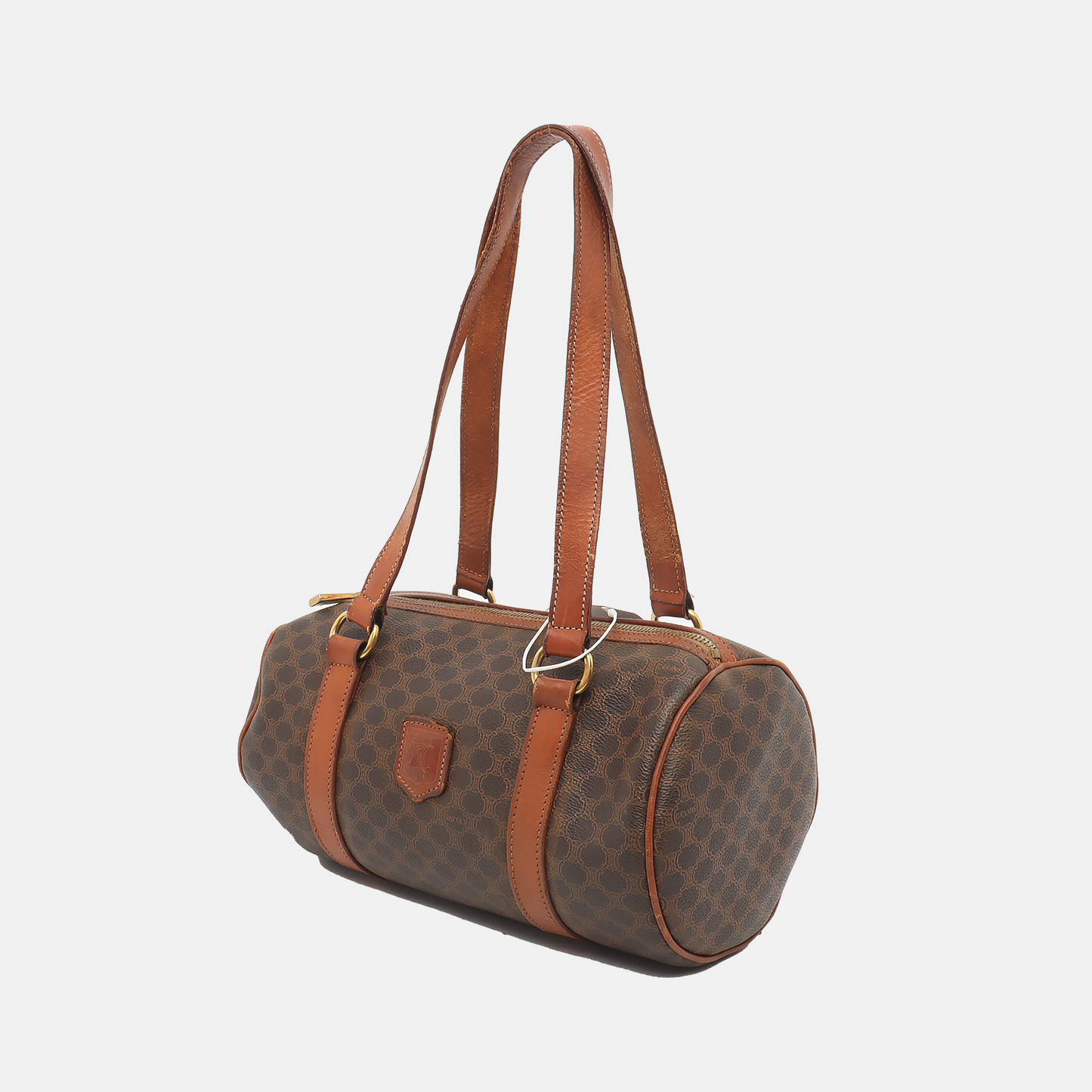 CELINE MACADAM BOSTON Brown Coated Canvas Monogrammed Single Shoulder Bag Golden hardware-(SKU)-933287333