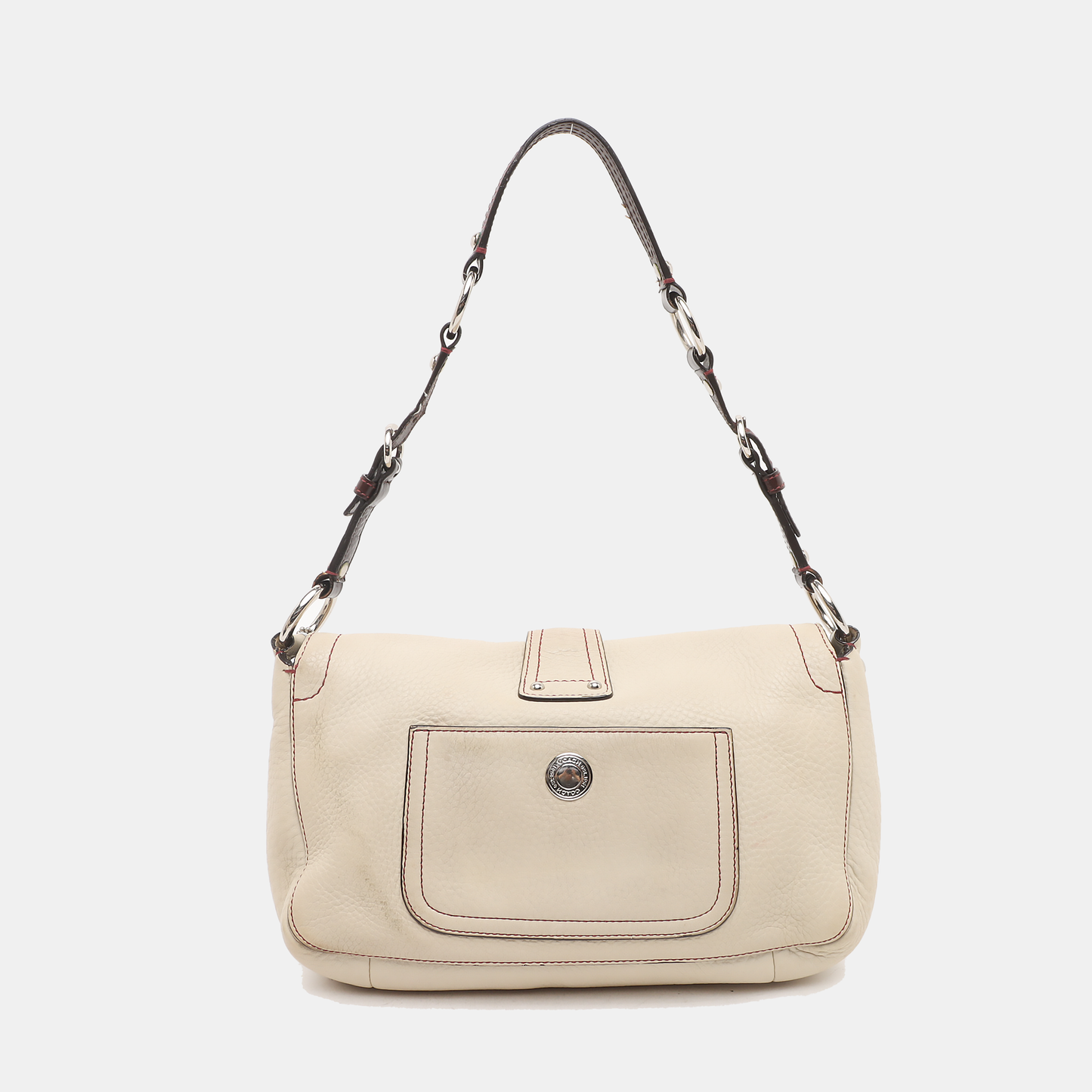 COACH Beige Leather Single Shoulder Bag Handbag Silver Hardware Removable shoulder strap-(SKU)-929326305