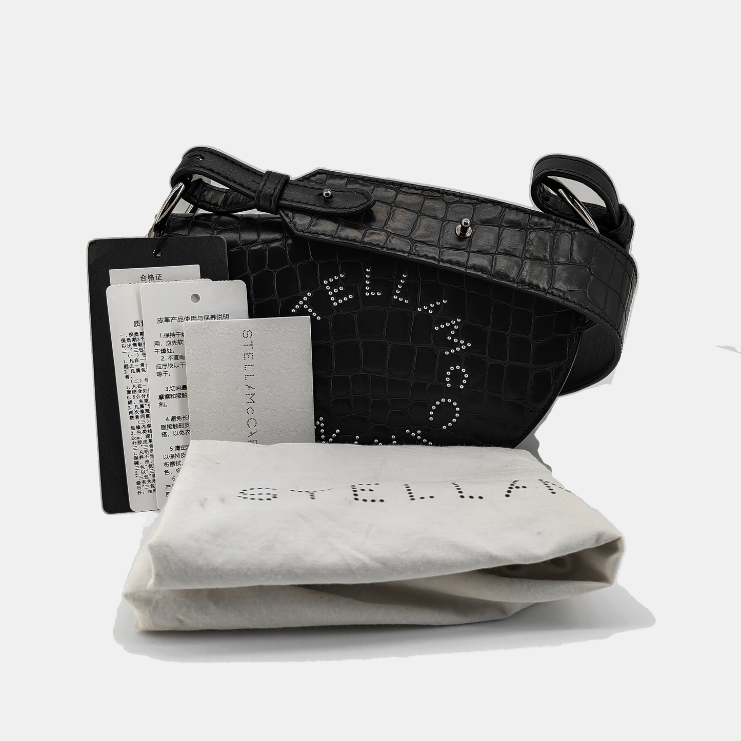 STELLA McCARTNEY Black Leather Texture Inlaid Single Shoulder Bag Silver Hardware Removable shoulder strap-(SKU)-940252437