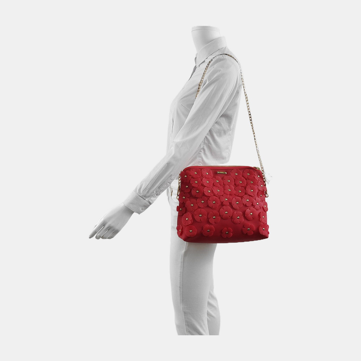 BURBERRY Red Special Material Studs Patchwork Shoulder Bag Crossbody Bag Handbag Golden hardware-(SKU)-942372991