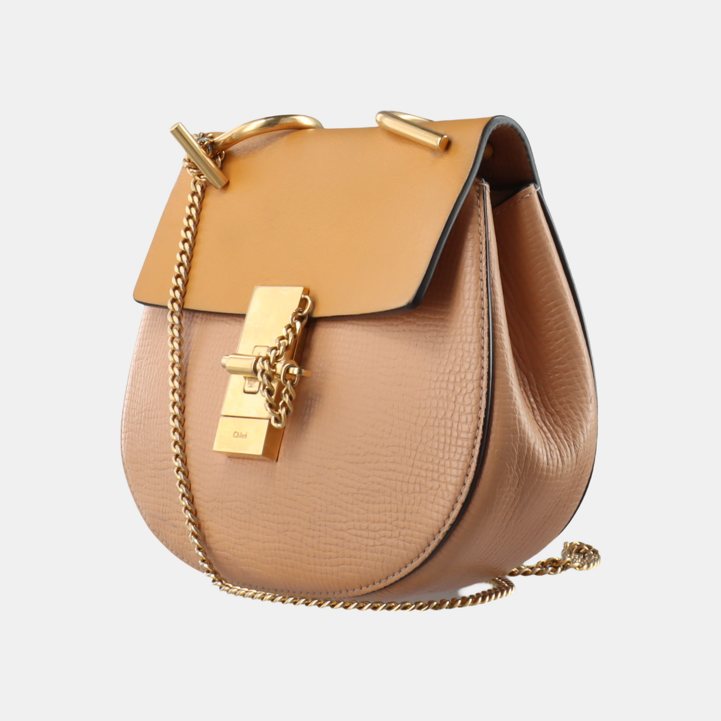 Chloé Drew mini Nude Pink Cowhide Piggy Bag Crossbody Bag Single Shoulder Bag Golden hardware-(SKU)-929848200