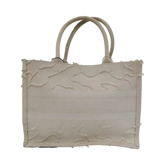 DIOR Book Tote Medium White Canvas Embroidered Tote Bag-(SKU)-945787437