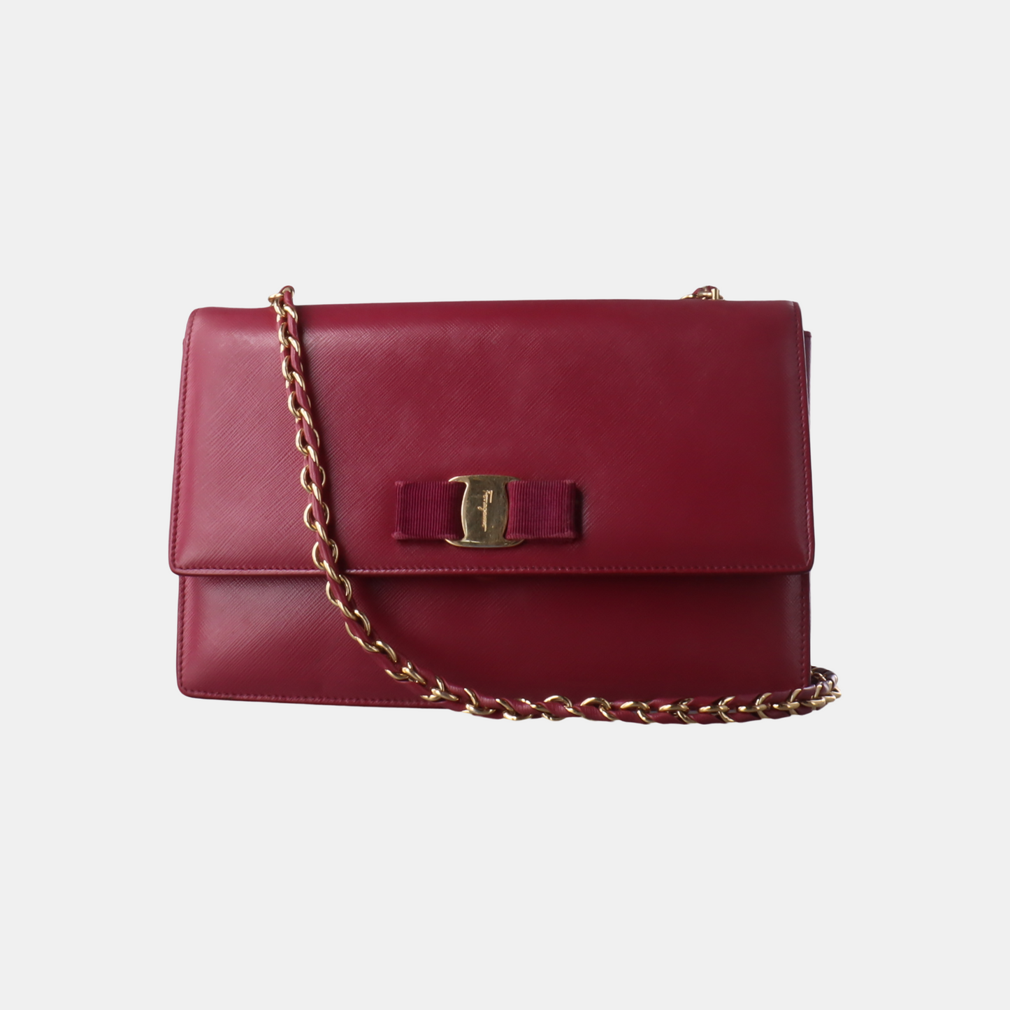 FERRAGAMO Ginny Fuchsia Leather Embossed Single Shoulder Bag Crossbody Golden hardware-(SKU)-14462522