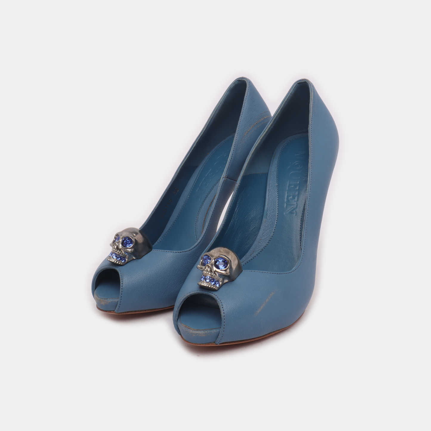 Alexander McQUEEN 36code Summer Blue Leather Women's Heels-(SKU)-13846184