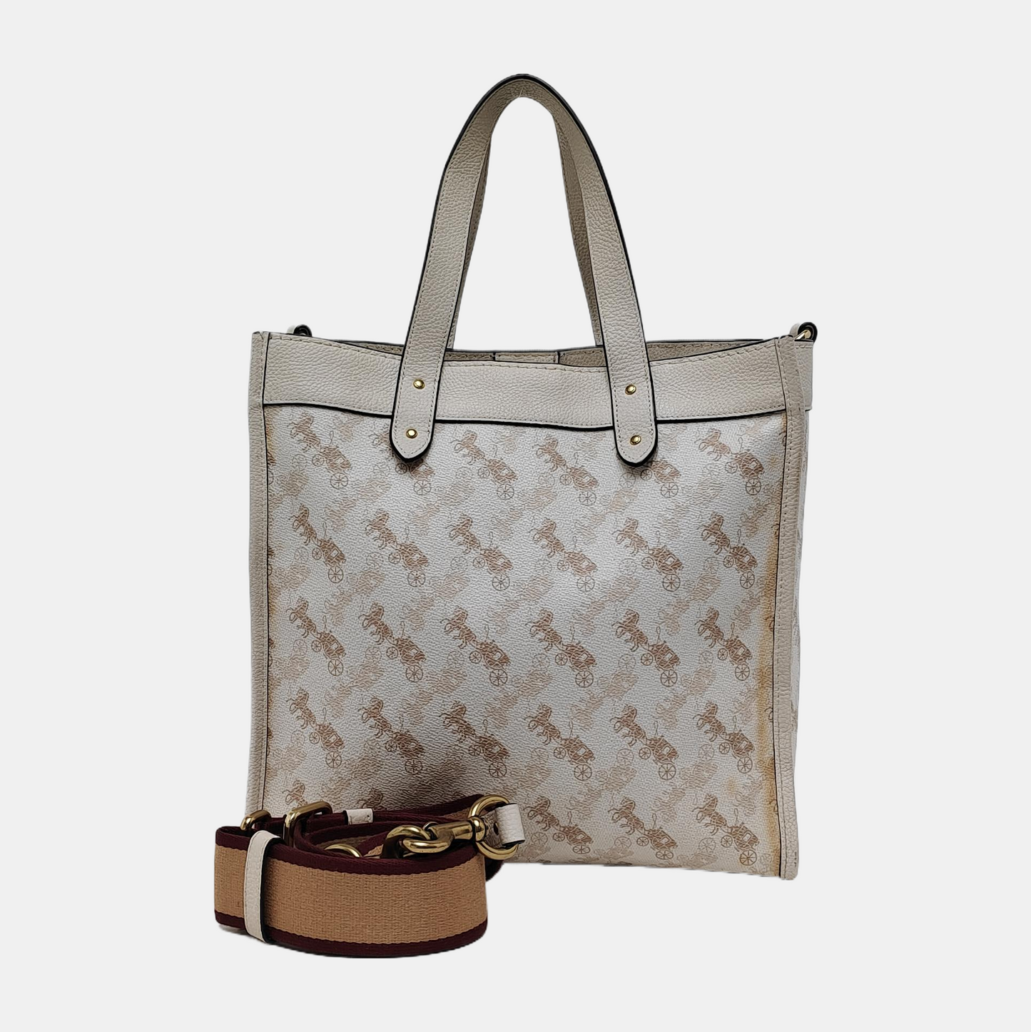 COACH FIELD White Coated Canvas Carriage Single Shoulder Bag Crossbody Handbag Golden hardware Removable shoulder strap-(SKU)-940671744