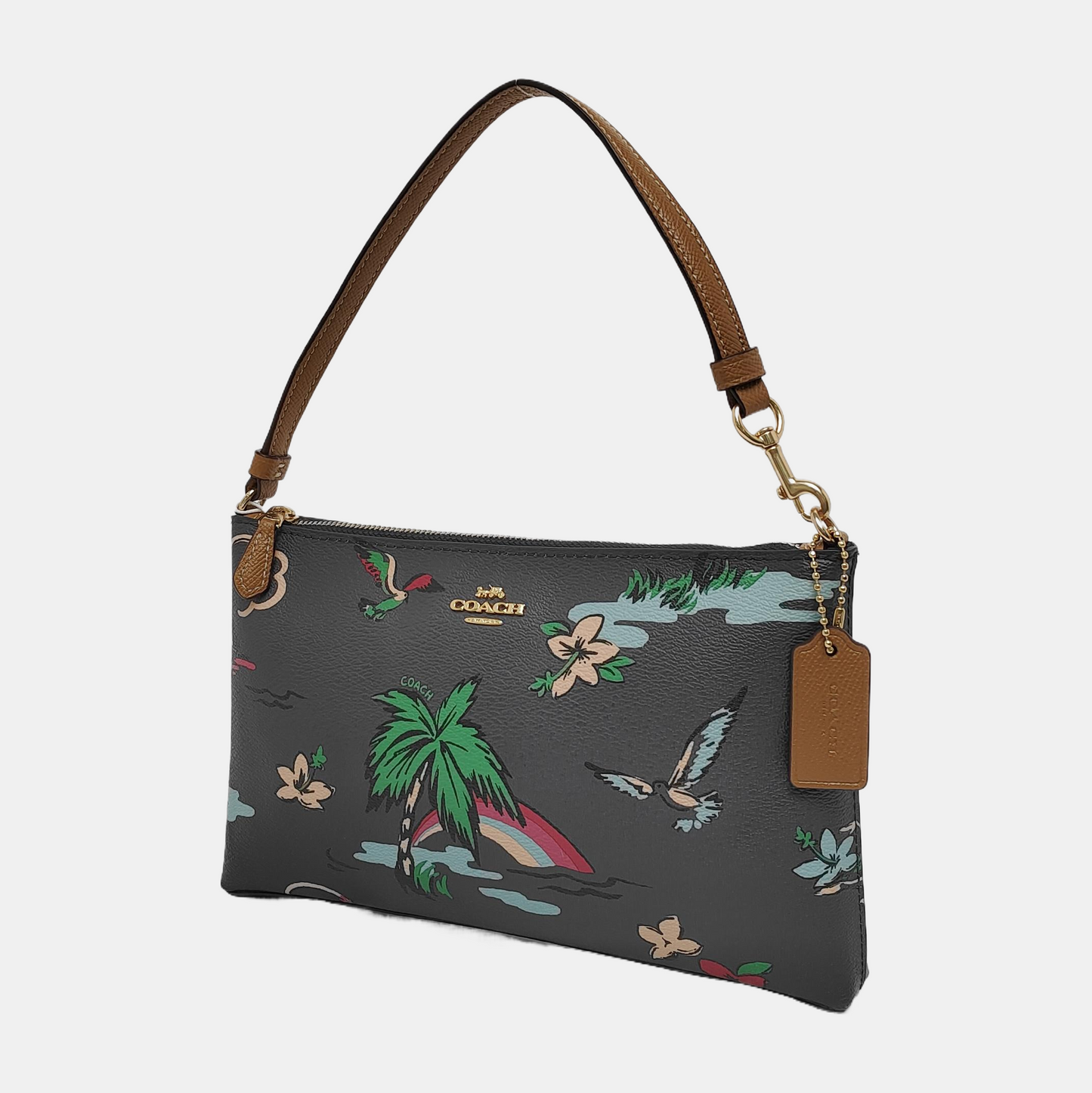COACH Dark Gray Cowhide Printed Carriage Single Shoulder Bag Golden hardware-(SKU)-941934573