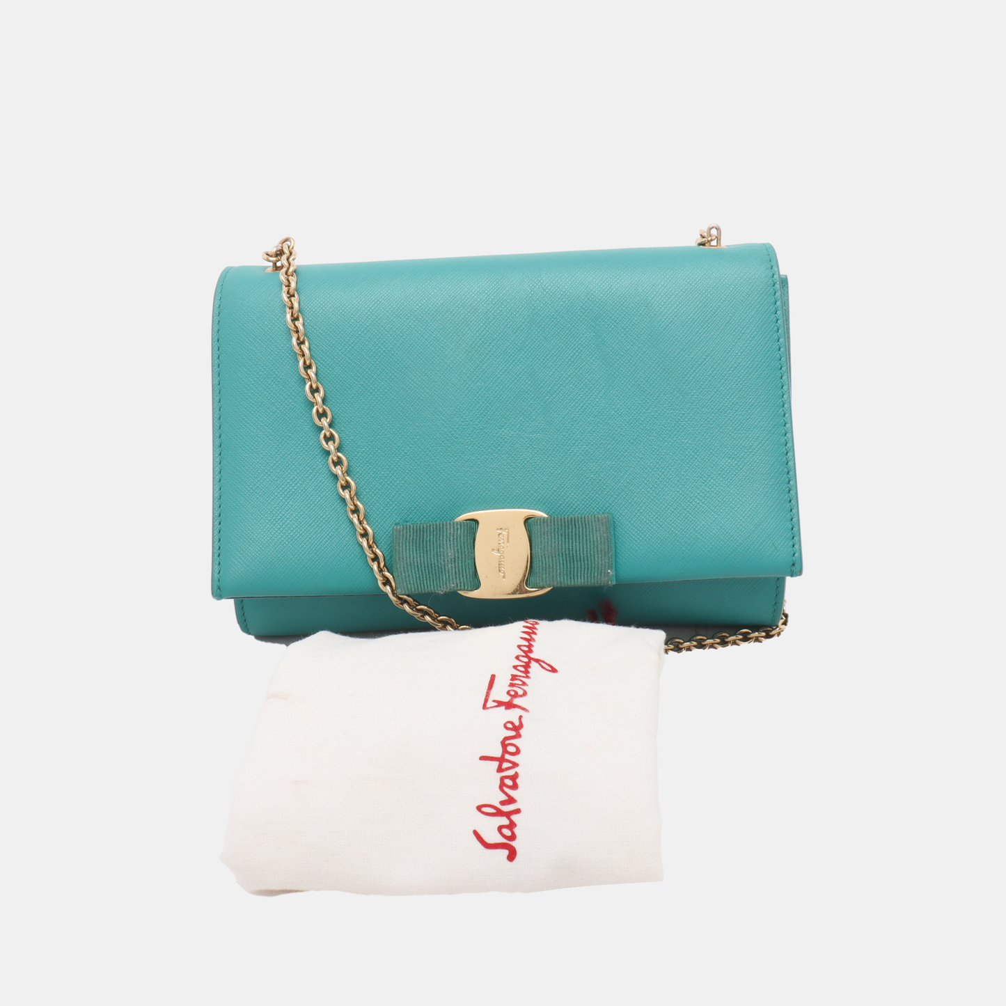 FERRAGAMO Vara Green Cowhide Single Shoulder Bag Crossbody Golden hardware Removable shoulder strap-(SKU)-930663462