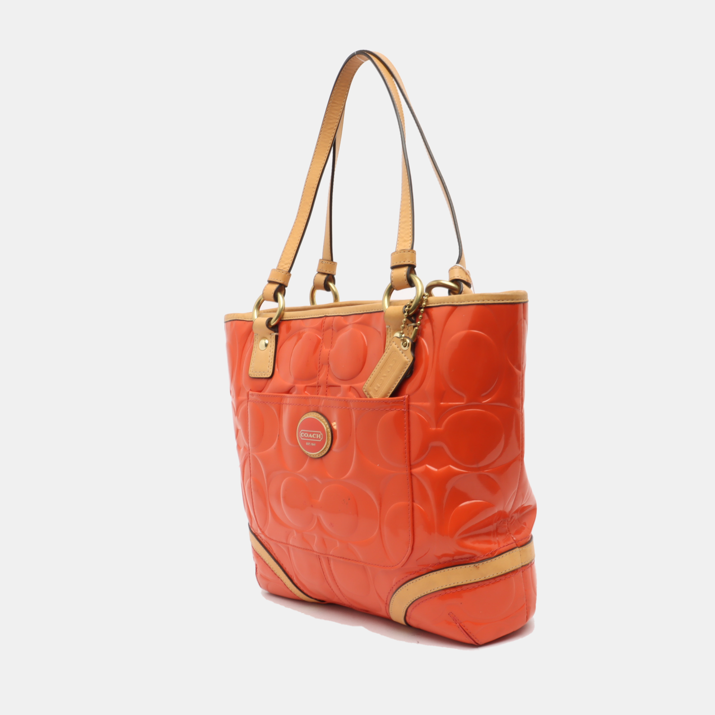 COACH Tote bag Crimson Patent Leather Monogram Embossed Single Shoulder Bag Crossbody Bag Handbag Silver Hardware-(SKU)-11812789