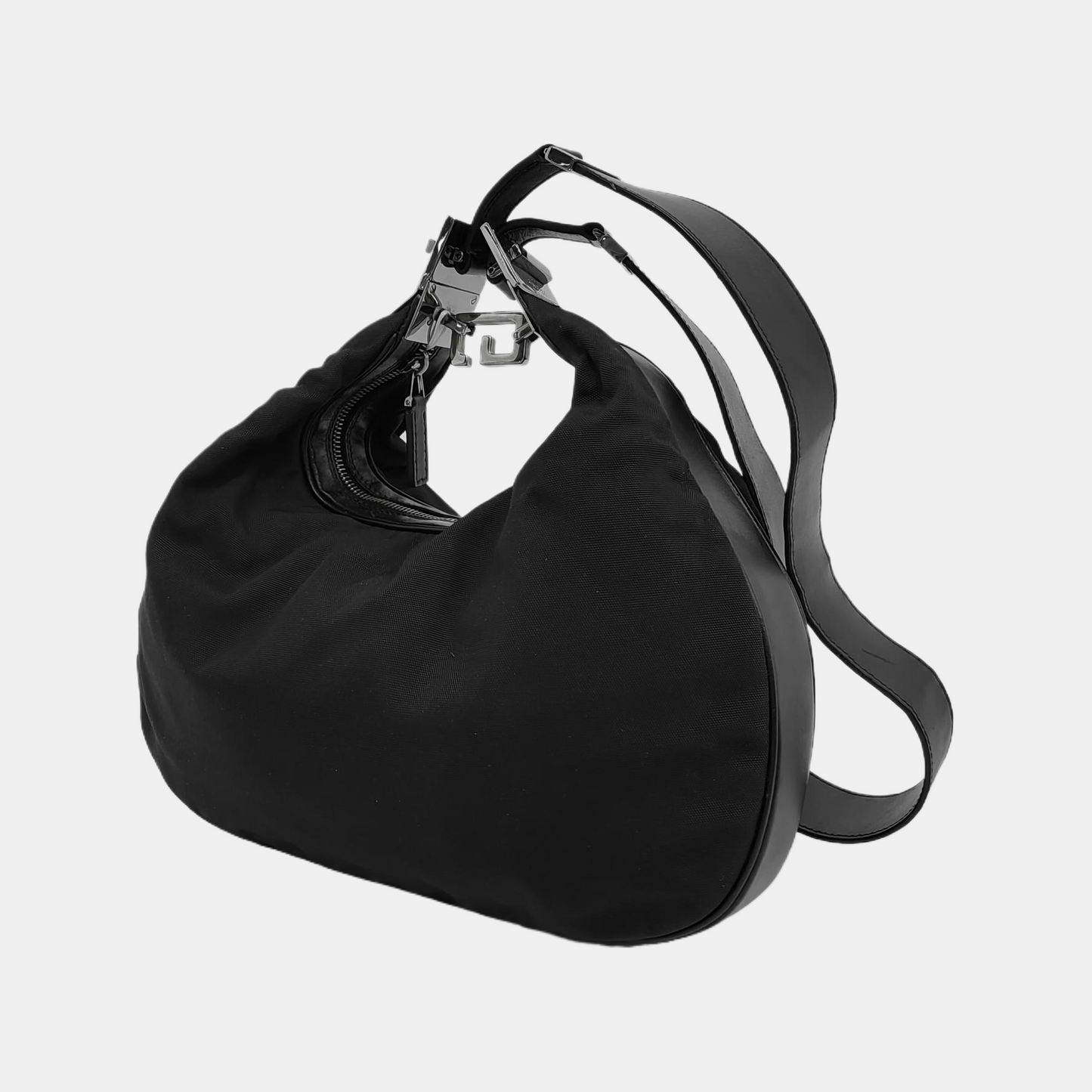 GUCCI Creole Black Canvas Single Shoulder Bag Tote Ruthenium color hardware-(SKU)-945095725