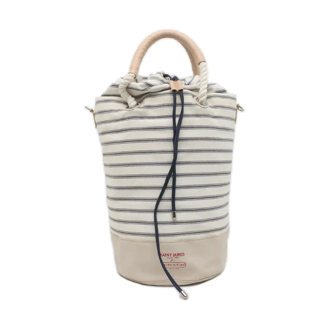 COACH Bucket bag White Canvas Jacquard Shoulder Bag Silver Hardware Removable shoulder strap-(SKU)-935660782