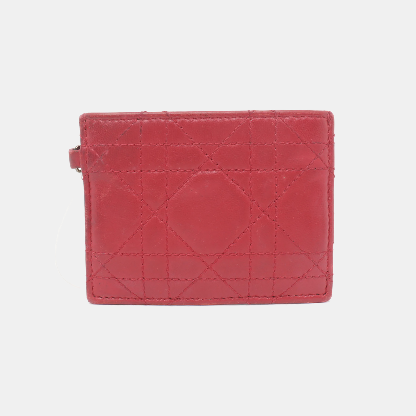 DIOR Lady Dior Red Lamb Leather Quilted Card Case Silver Hardware-(SKU)-938015622