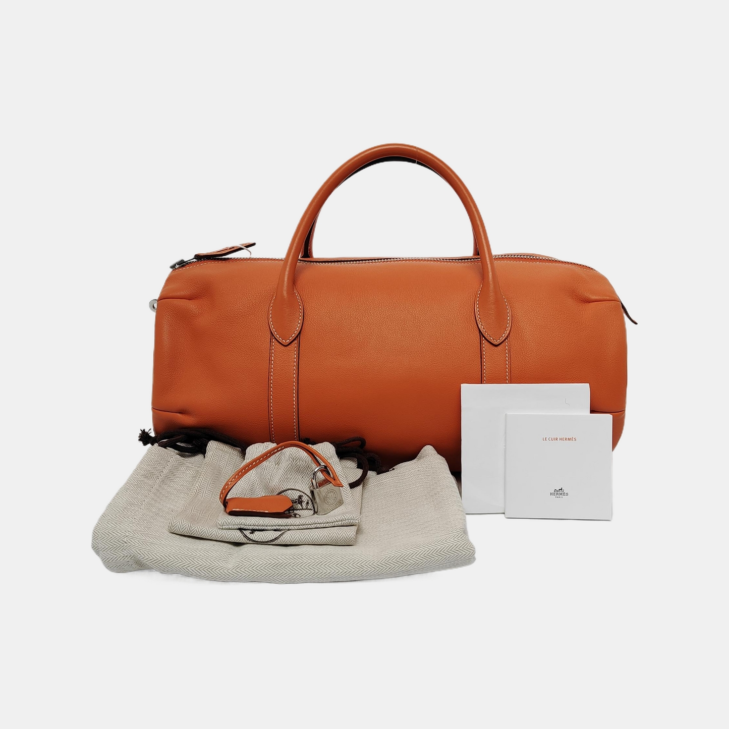 HERMÈS Voyage Polochon Orange Evercolor Calfskin Handbag Golden Hardware 🄽-(SKU)-943397886