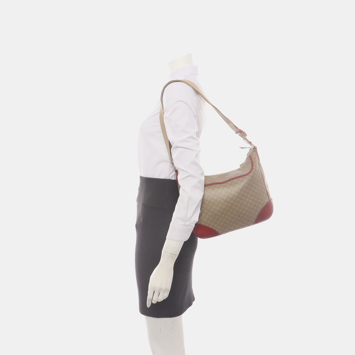 CELINE Khaki Coated Canvas Triumph Grained Shoulder Bag Handbag Golden hardware-(SKU)-936434494