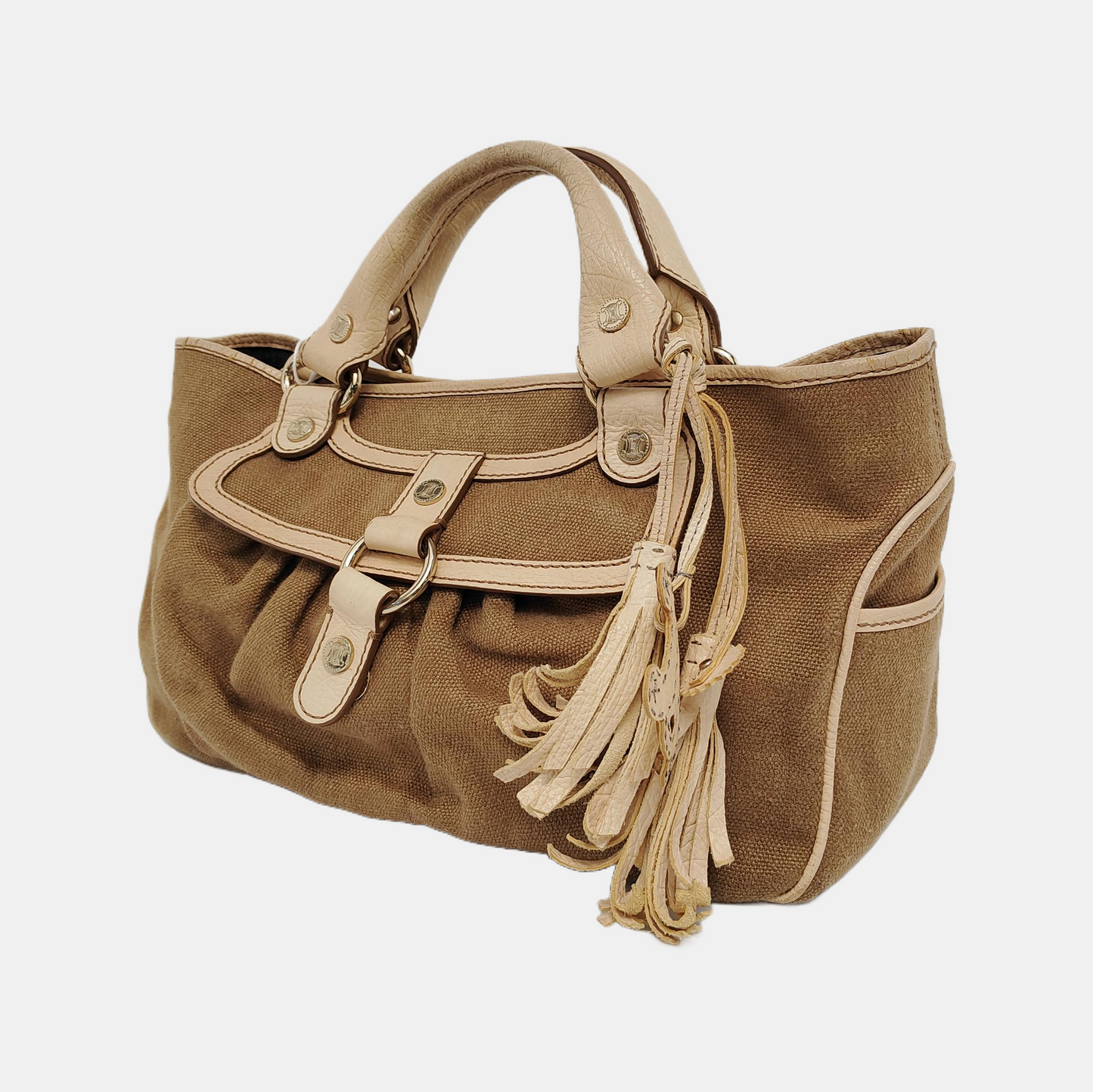 CELINE BOOGIE Khaki Canvas Tote Bag Golden hardware-(SKU)-945694402