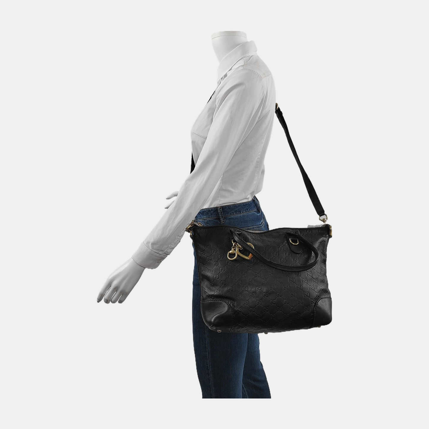 GUCCI Heart Bit Black Cowhide Monogrammed Tote Handbag Single Shoulder Bag Golden hardware Removable shoulder strap-(SKU)-944990688