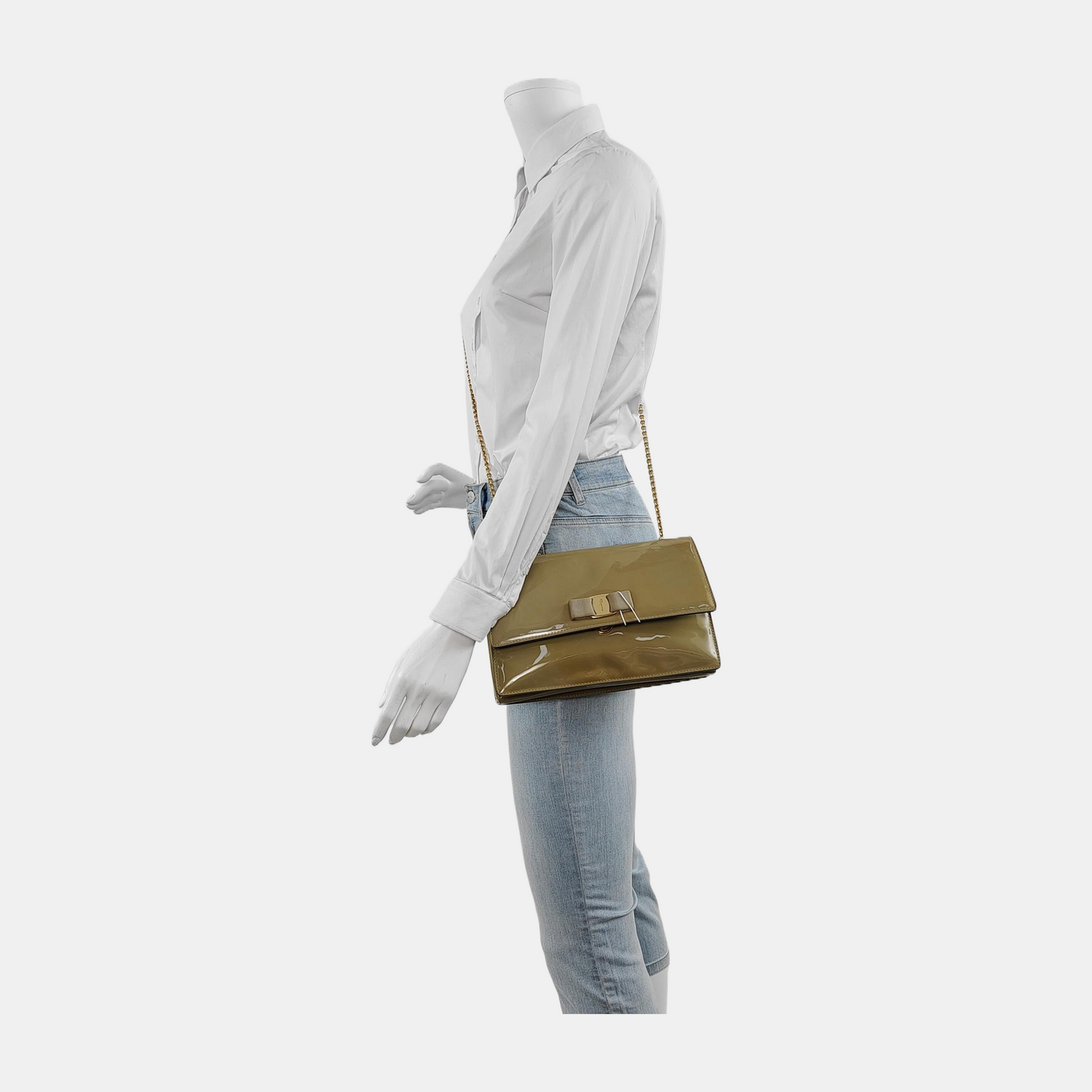 FERRAGAMO Ginny Green Cowhide Single Shoulder Bag Crossbody Golden hardware-(SKU)-942638146