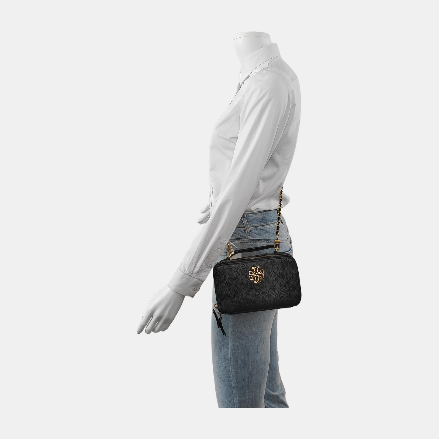 TORY BURCH Britten Black cowhide crossbody bag shoulder bag tote bag Golden hardware Removable shoulder strap-(SKU)-942990100