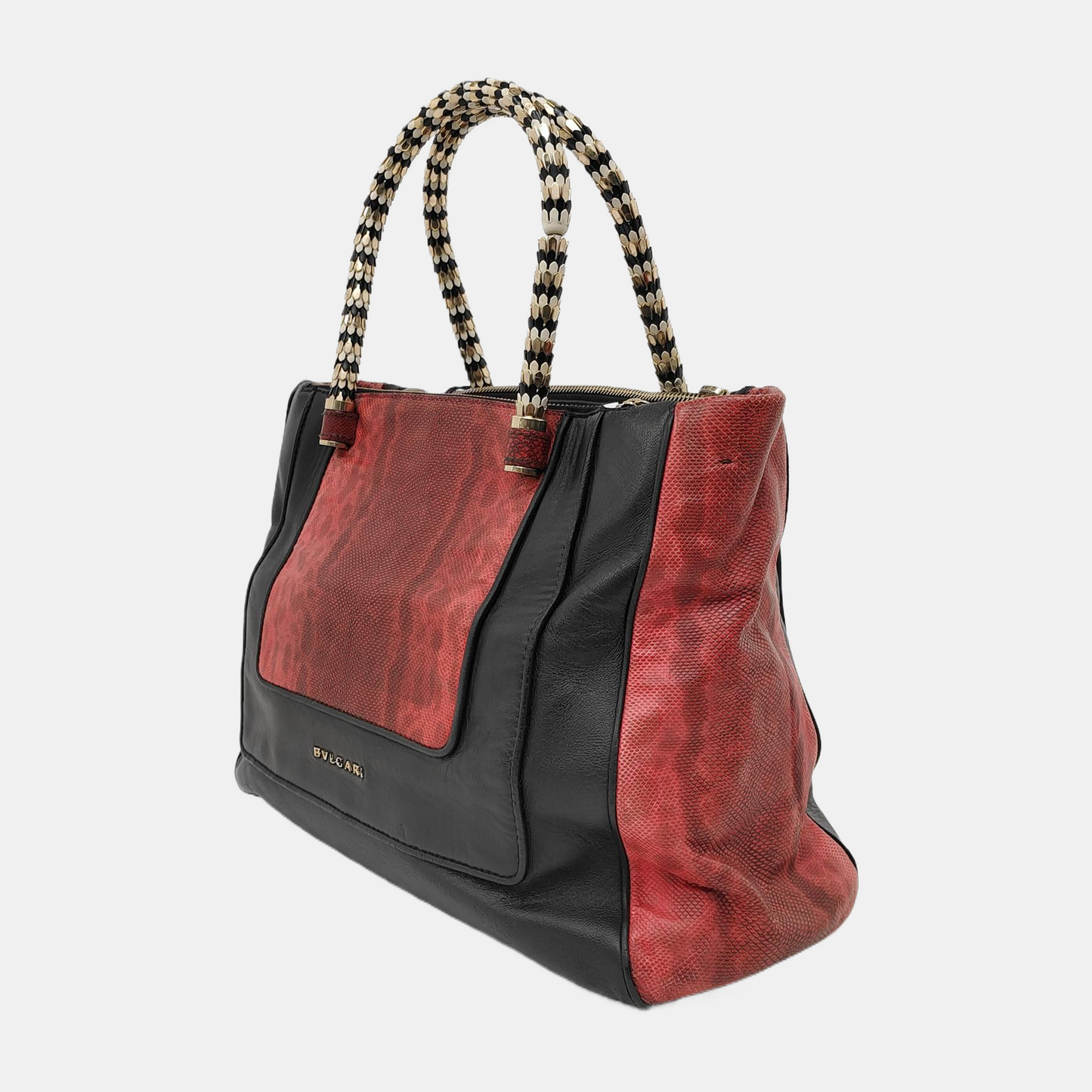 BVLGARI SERPENTI SCAGLIE Black cowhide tote bag Golden hardware-(SKU)-941127569