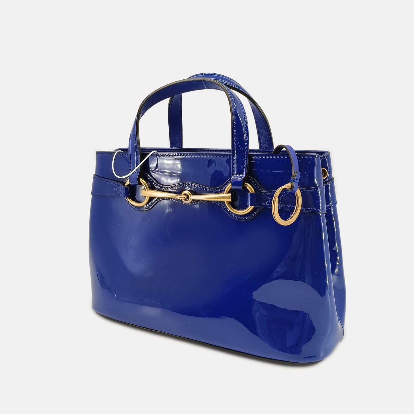 GUCCI Bright Bit Navy Blue Patent Leather Buckle Shoulder Bag Tote Crossbody Golden hardware Removable shoulder strap-(SKU)-939934256