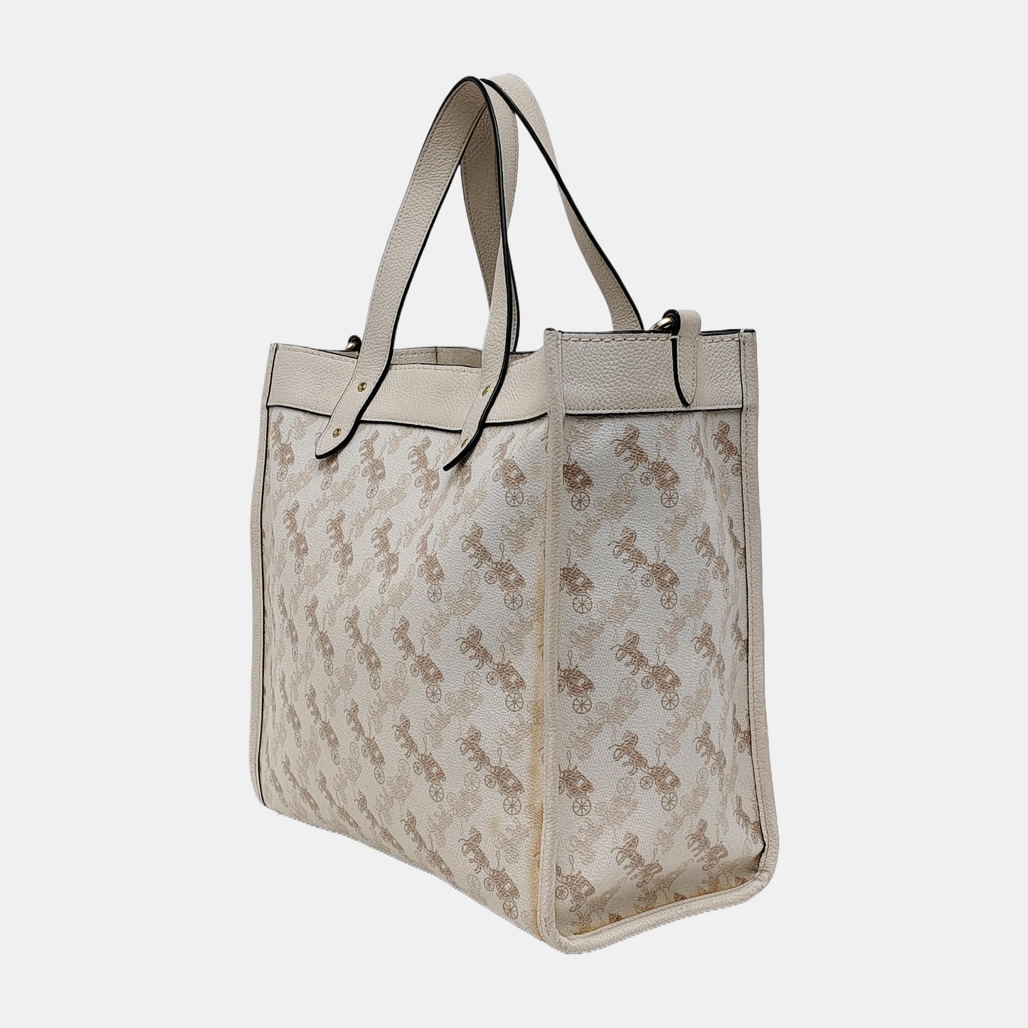COACH FIELD White Coated Canvas Carriage Single Shoulder Bag Crossbody Handbag Golden hardware Removable shoulder strap-(SKU)-940671744