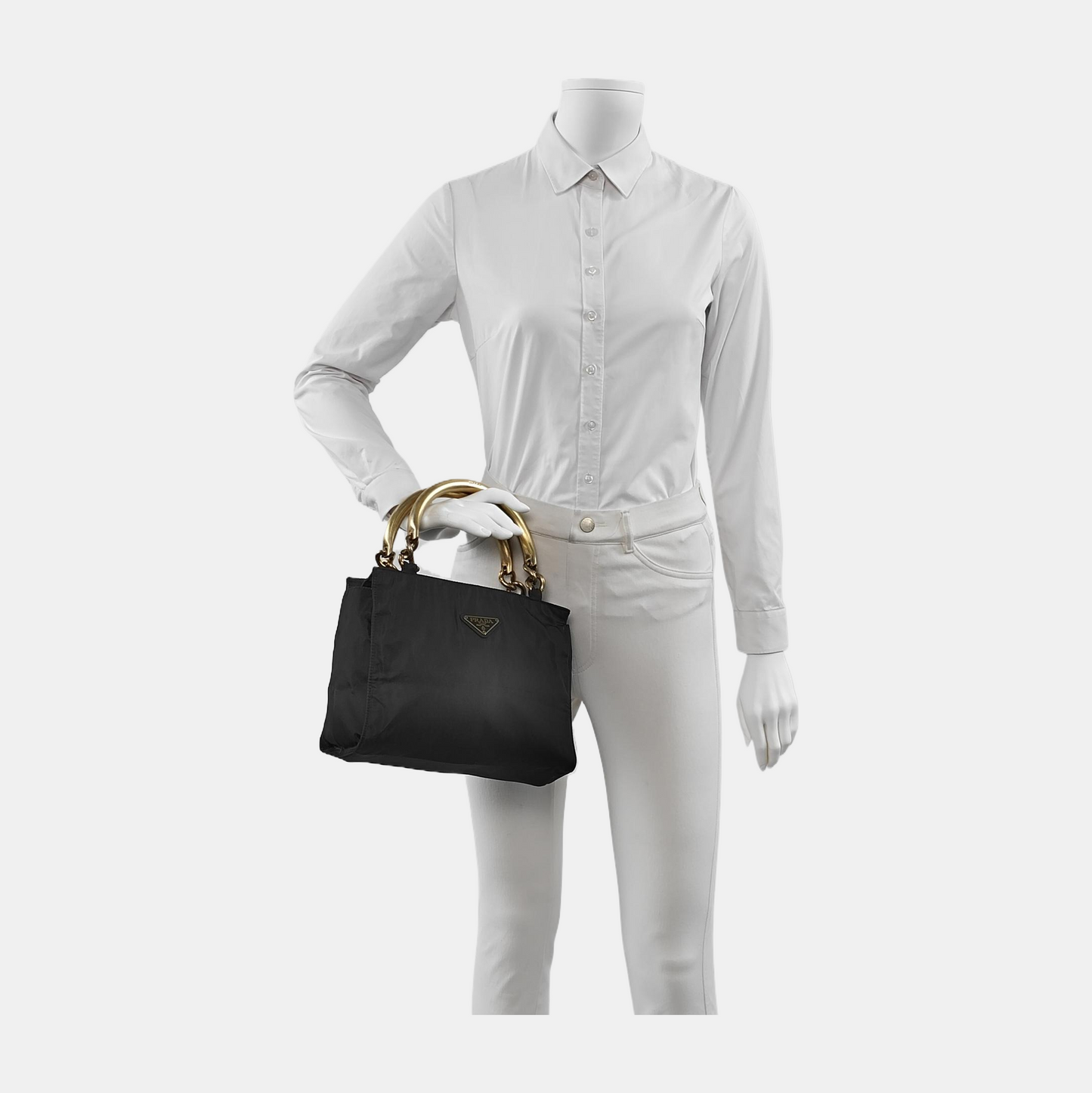 PRADA Black Nylon Single Shoulder Bag Tote Bag Golden hardware-(SKU)-941799323