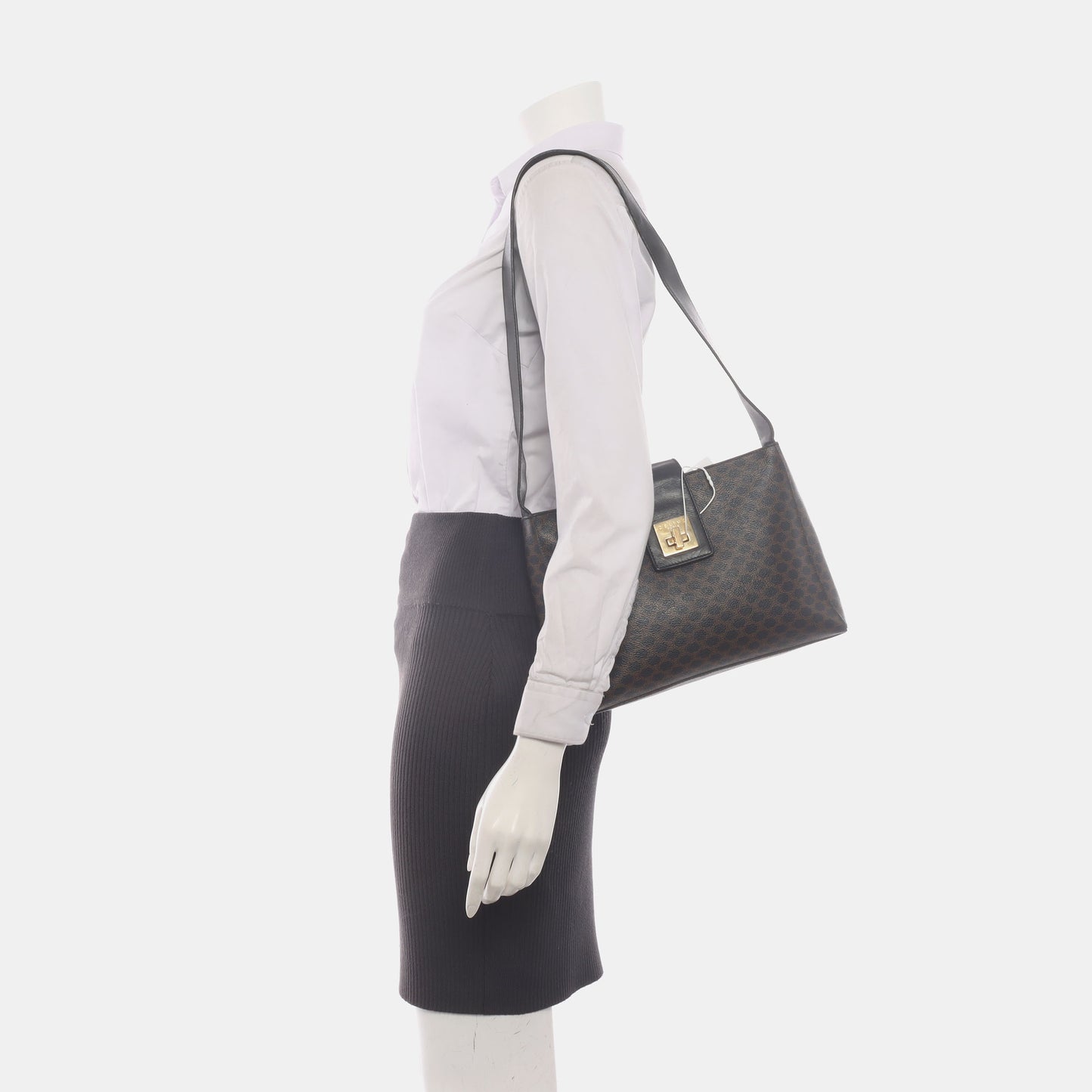 CELINE Tote bag Dark brown coated canvas Arc de Triomphe shoulder bag/handbag Golden hardware-(SKU)-935906004