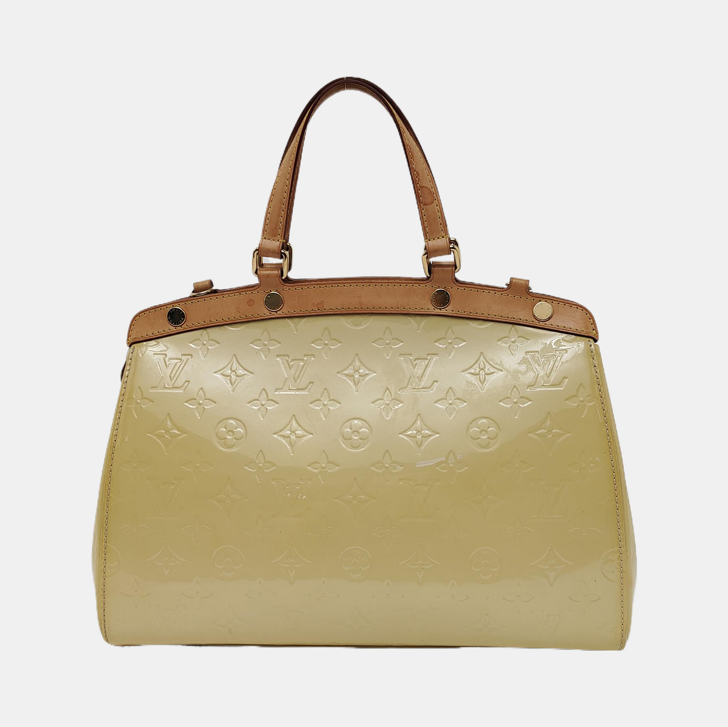 LOUIS VUITTON BREA Light Yellow Patent Leather Monogrammed Doctor Bag Handbag Golden hardware-(SKU)-943658683