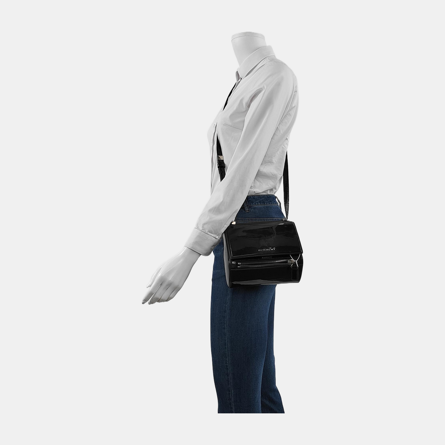 GIVENCHY Pandora Black Leather Crossbody Bag Single Shoulder Bag Silver Hardware Removable shoulder strap-(SKU)-946136707