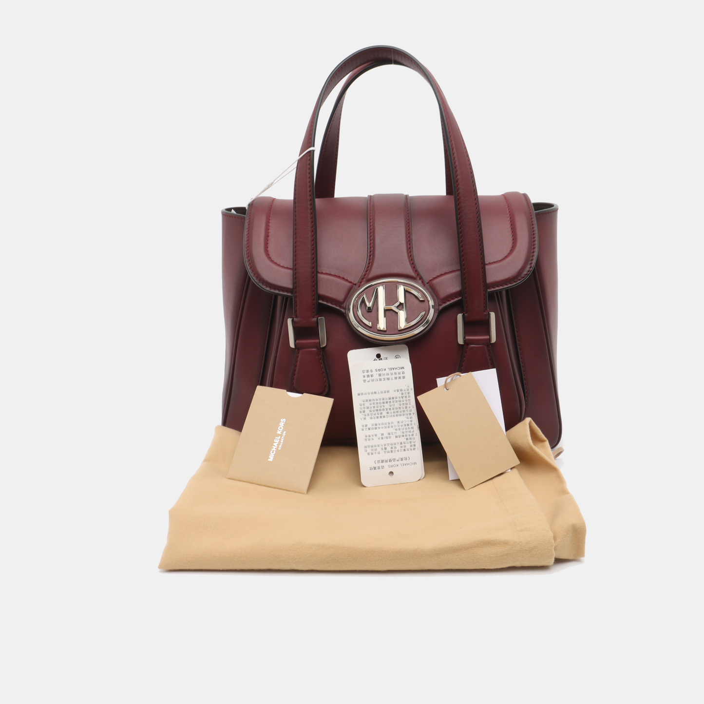 MICHAEL KORS Burgundy Leather Handbag Silver Hardware-(SKU)-937439090