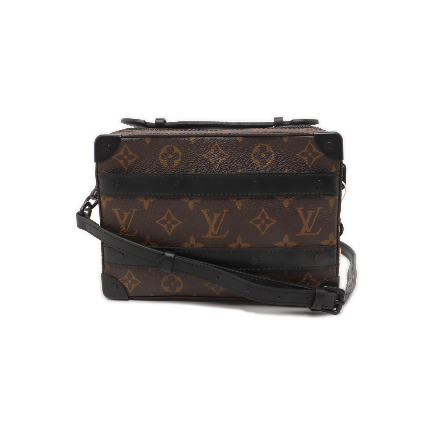 LOUIS VUITTON SOFT TRUNK Brown Coated Canvas Monogram Handbag Crossbody Shoulder Bag Black Hardware-(SKU)-14509670