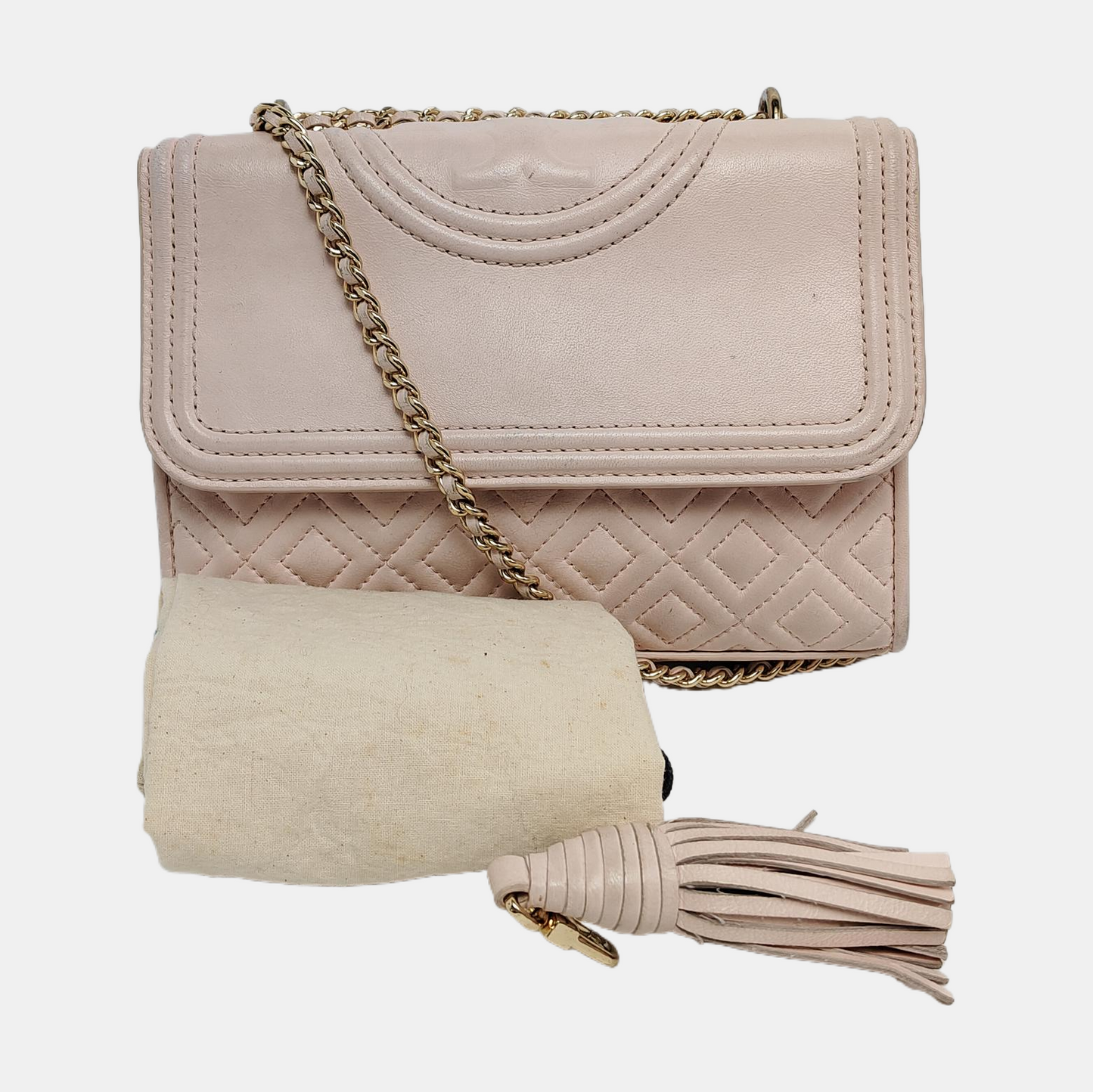 TORY BURCH Fleming Small size Pink Sheepskin Quilted Crossbody Bag Single Shoulder Bag Golden hardware-(SKU)-942795679