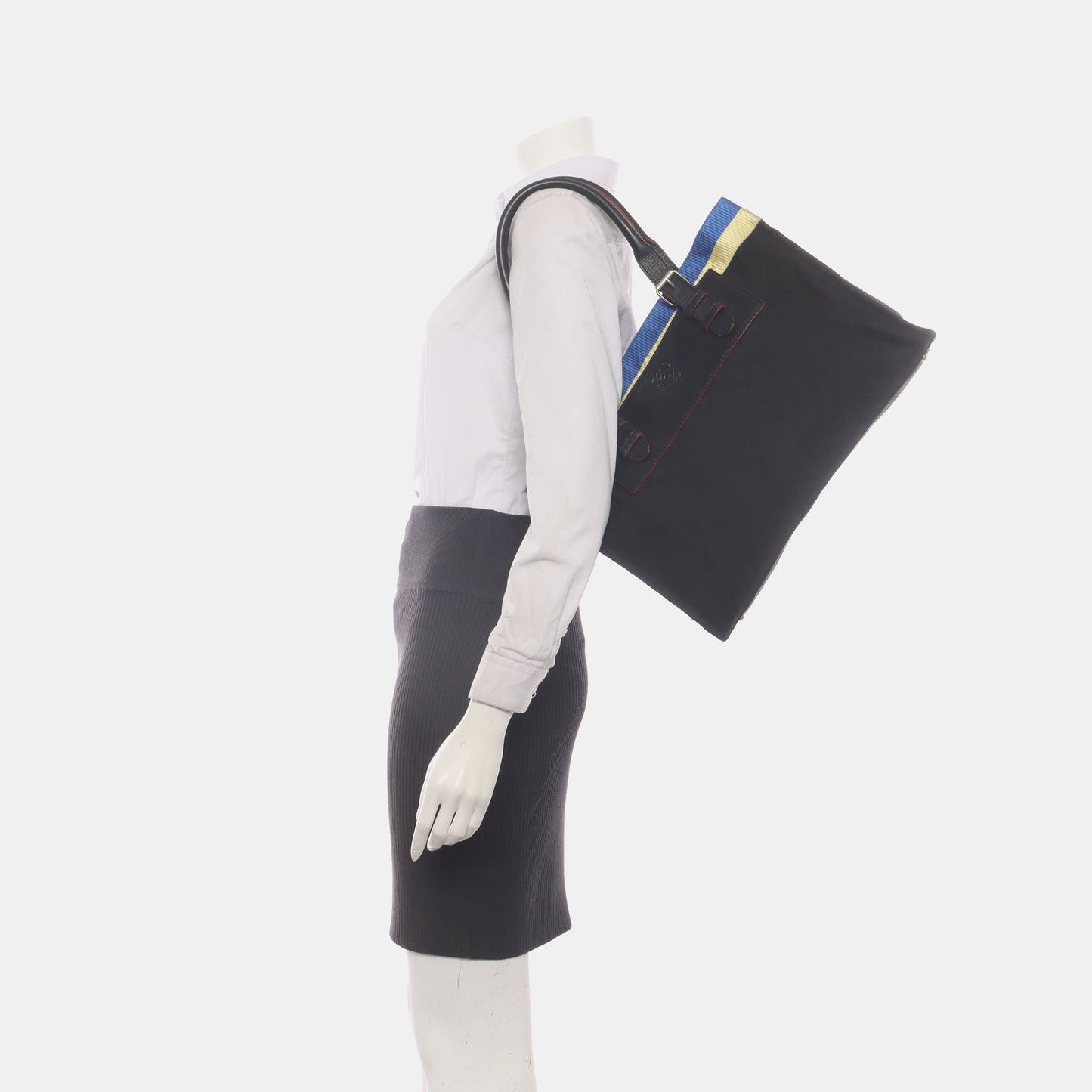 LOEWE Tote bag Black Fabric Single Shoulder Bag Handbag Silver Hardware shoulder straps-(SKU)-935826697