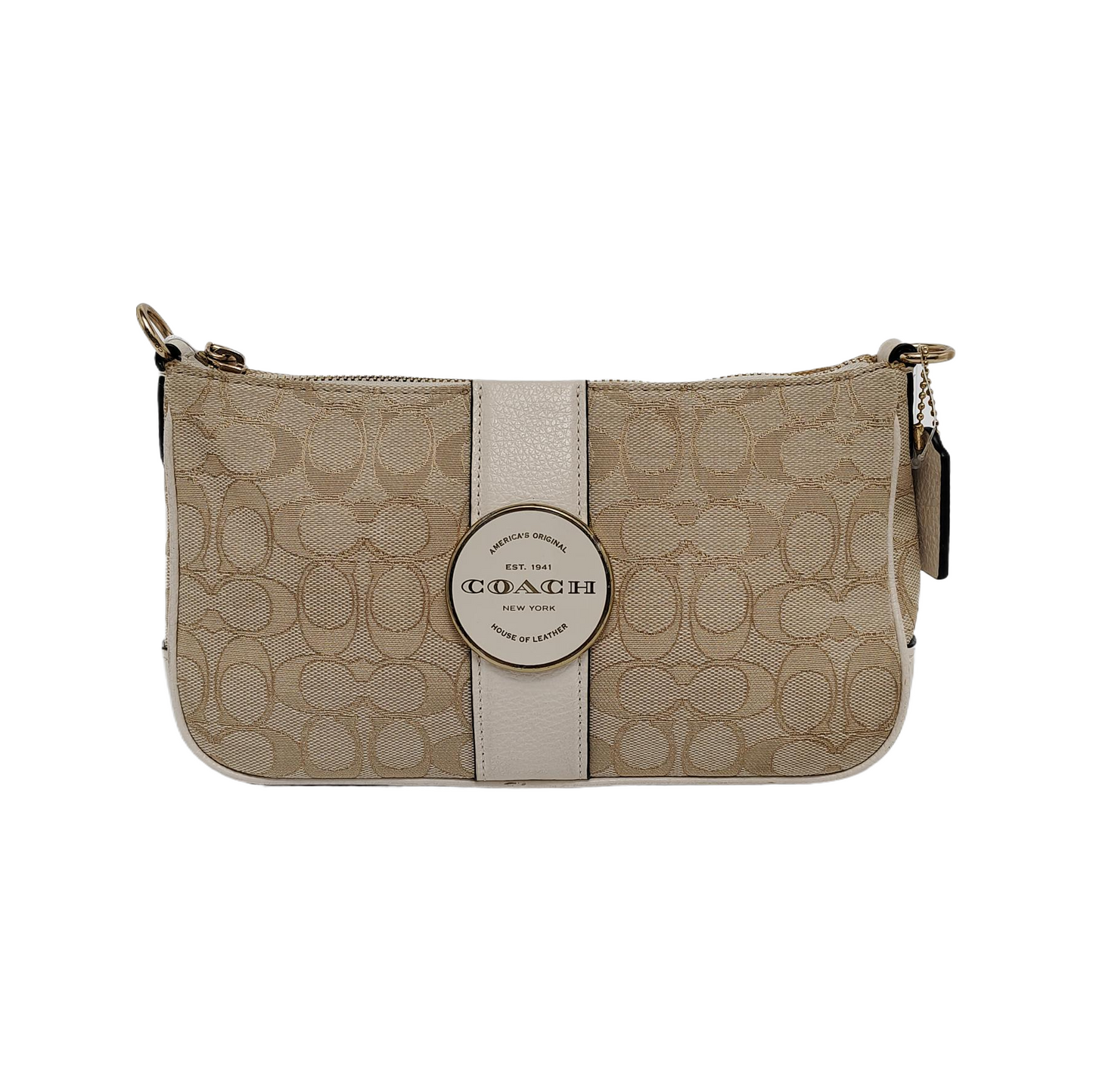 COACH Beige Canvas Monogrammed Crossbody Bag Shoulder Bag Golden hardware Removable shoulder strap-(SKU)-940143188
