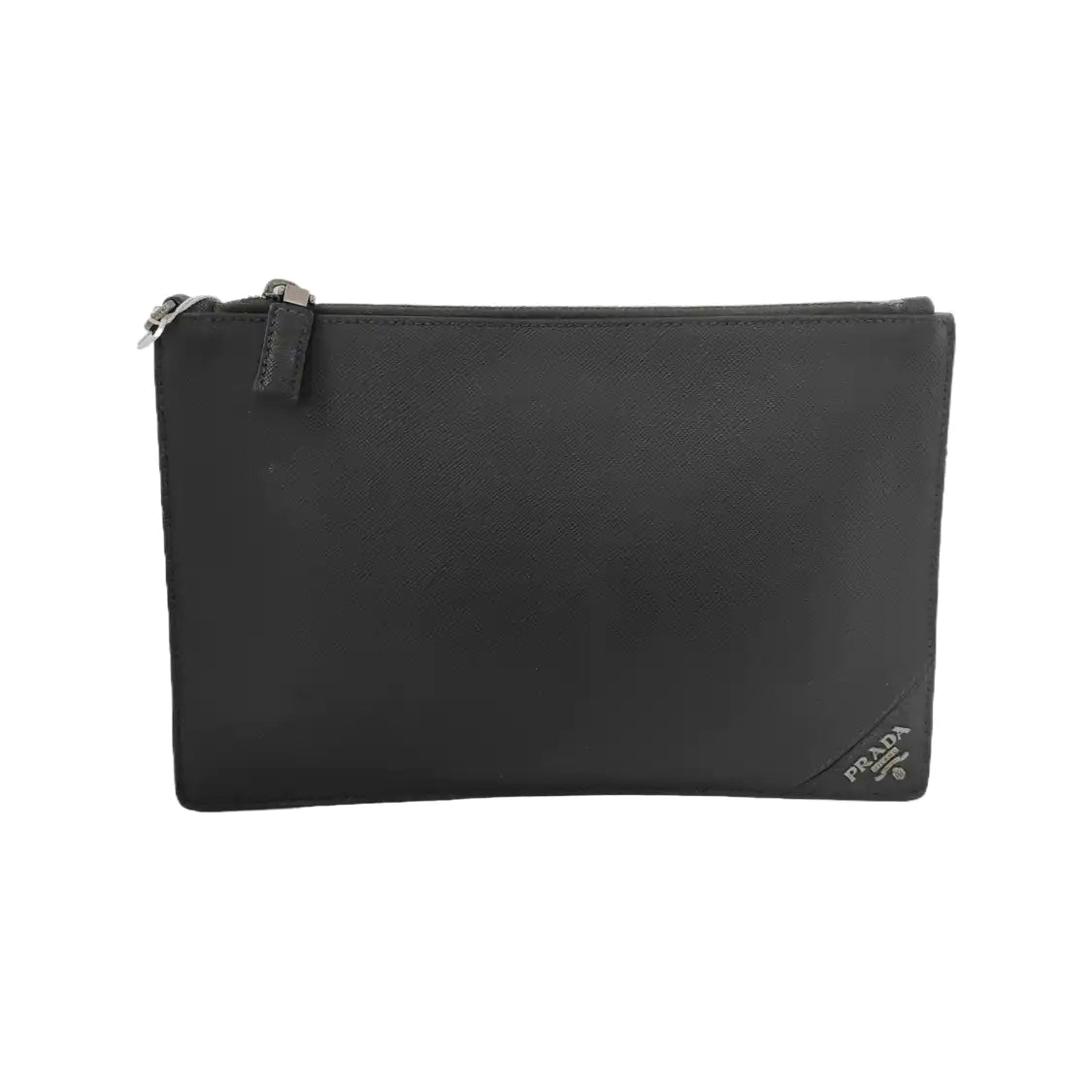 PRADA Black Cowhide Clutch Silver Hardware-(SKU)-942856907
