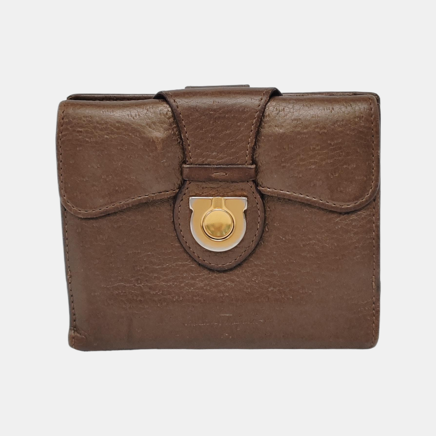 FERRAGAMO Brown Cowhide Wallet Golden hardware-(SKU)-943612339